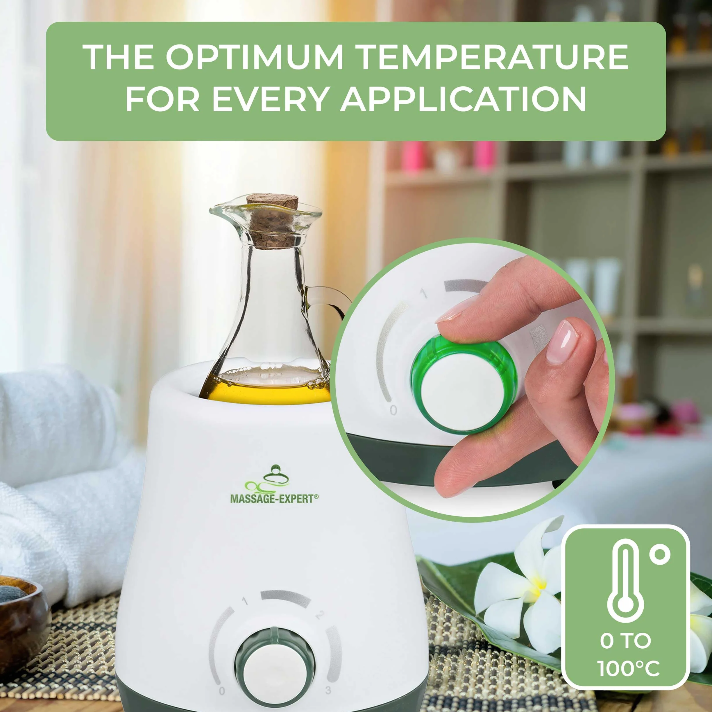 Riscaldatore olio da massaggio MASSAGE-EXPERT 5 minuti 0-100°C vetro