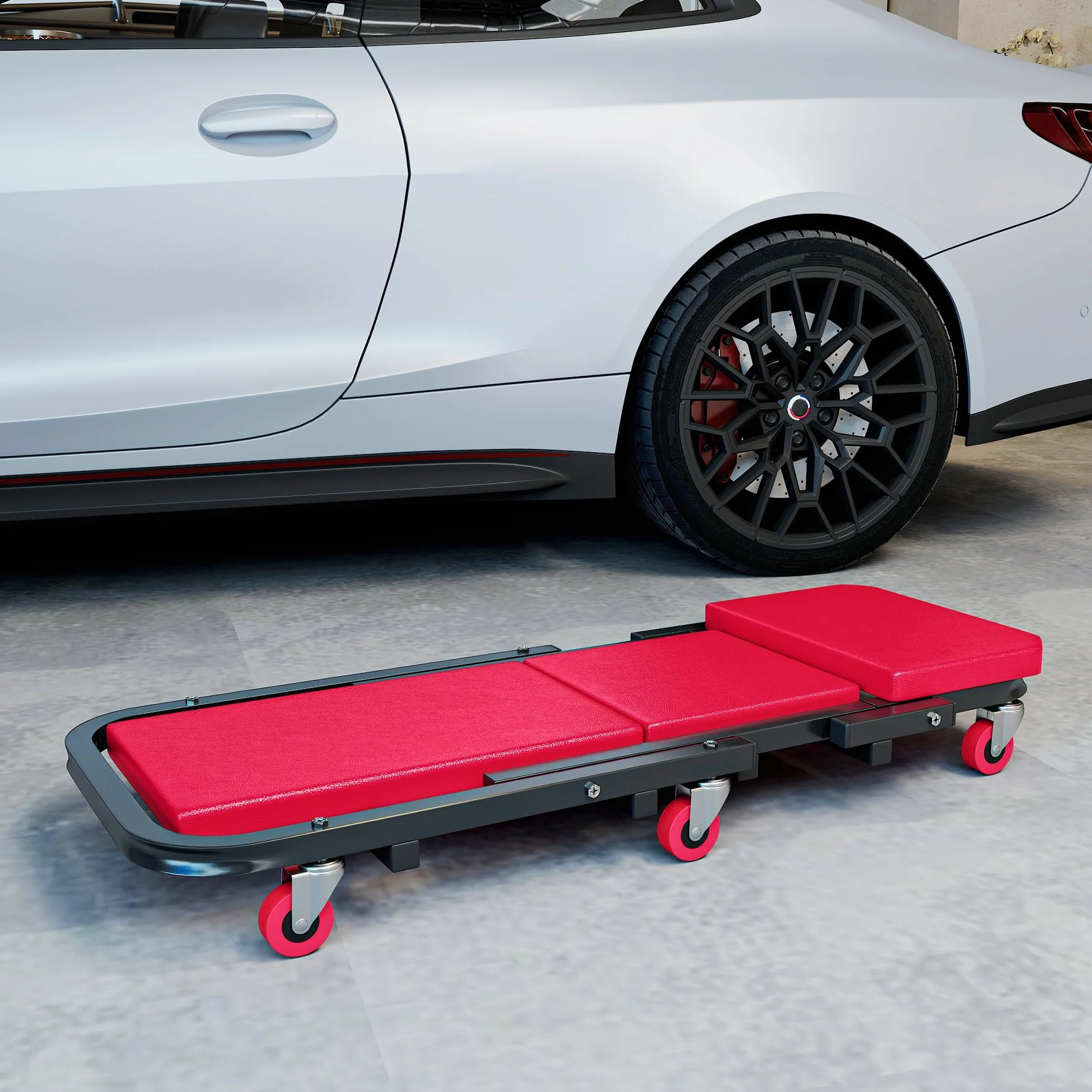 HOMCOM carrello di montaggio 2 in 1 Carrello di ispezione per meccanici pieghevole a Z 150 kg di carico, 6 ruote con rotazione a 360°, sgabello da officina con funzione di seduta e sdraiata, per