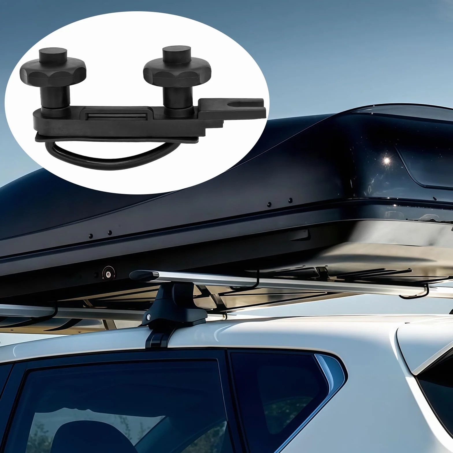 Fissaggio per Box da Tetto, 4 Morsetti a U Fissaggio, Larghezza Interna 85mm, con 8 Dadi di Bloccaggio per Impieghi Gravosi e 2 Bende, Compatibile con Auto SUV e Crossover