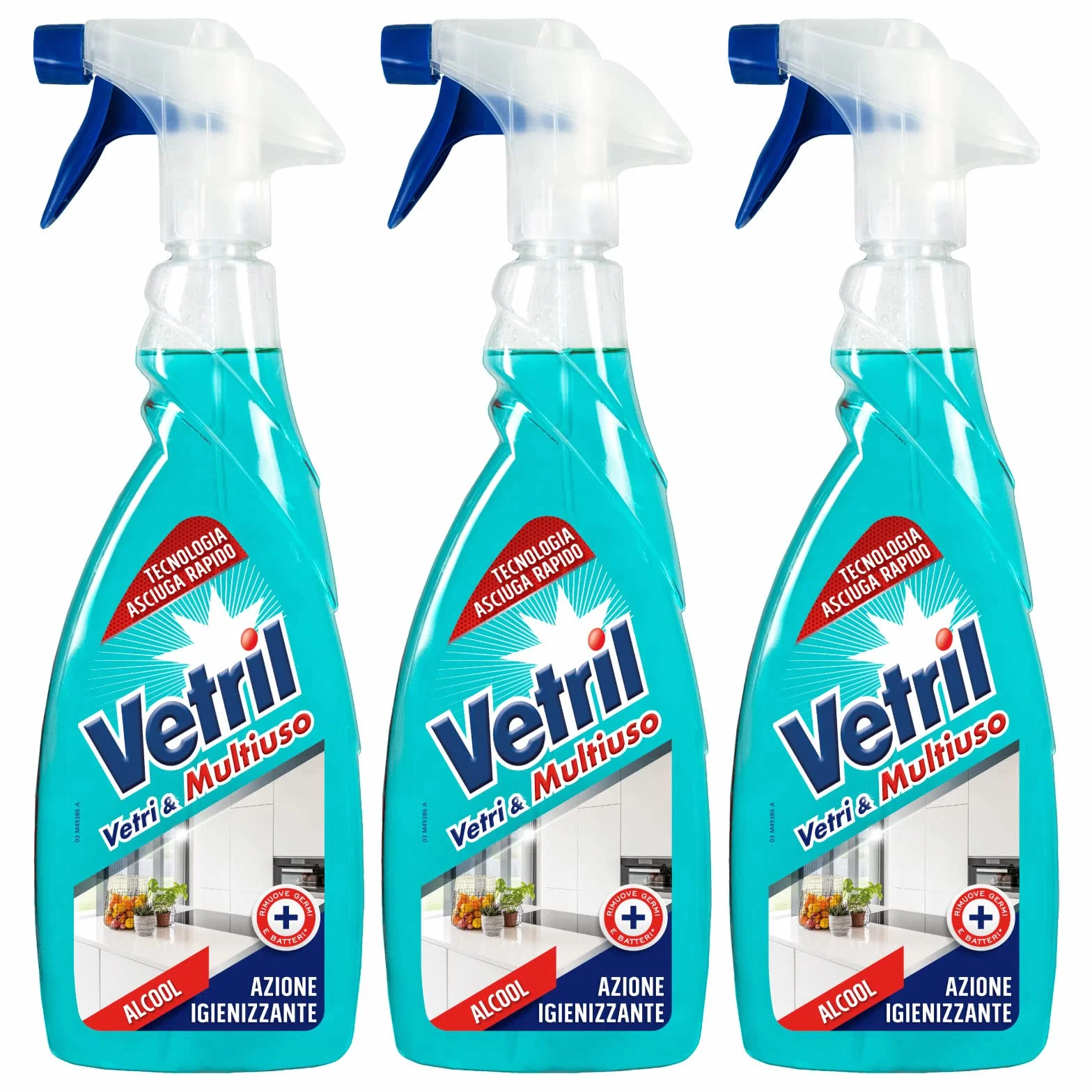 Vetril Vetri e Multiuso Igienizzante Spray Superfici con Alcool 650 ml x 3 Pezzi