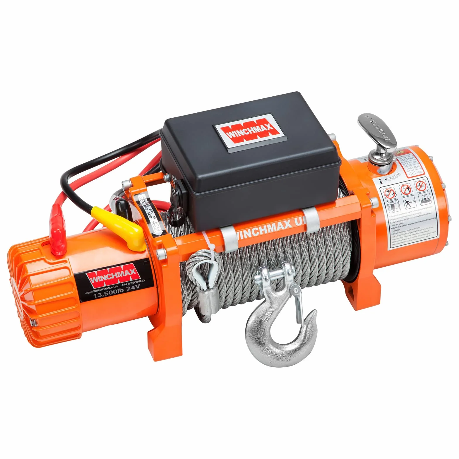 Winchmax 13500 lb 6123 kg Verricello Elettrico 24 V Arancione Fune Metallica 26 m x 9,5 mm Gancio a Forcella 3/8 Pollice 2 Ricevitori Telecomandi Senza Fili