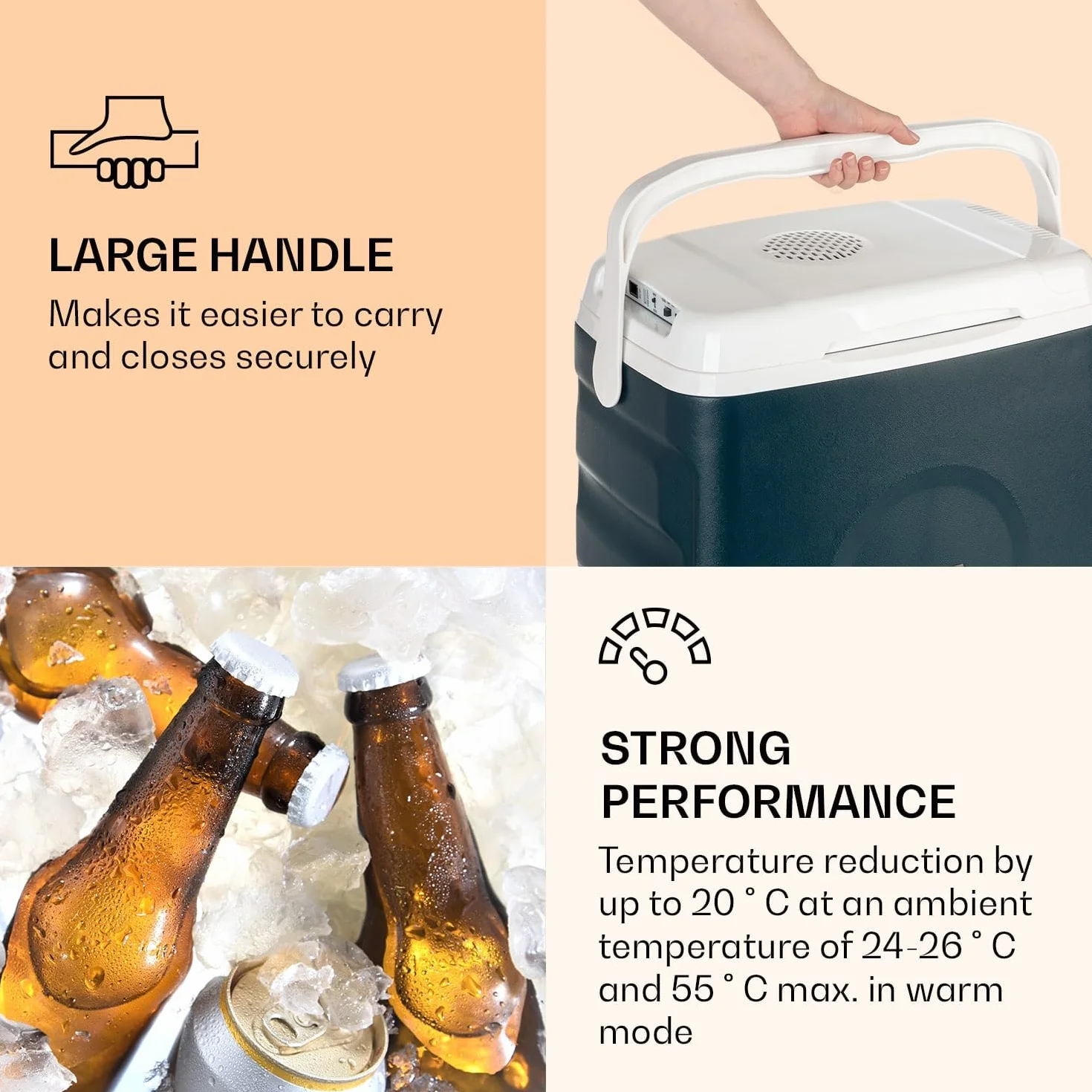 KLARSTEIN BeerBelly 29 Refrigeratore Elettrico - 29 L, 3 Connessioni: 230V, 12V Accendisigari e Porta USB, Portatile, Funzione Raffreddamento e Riscaldamento, Auto, Camion, Campeggio, Presa, Blu
