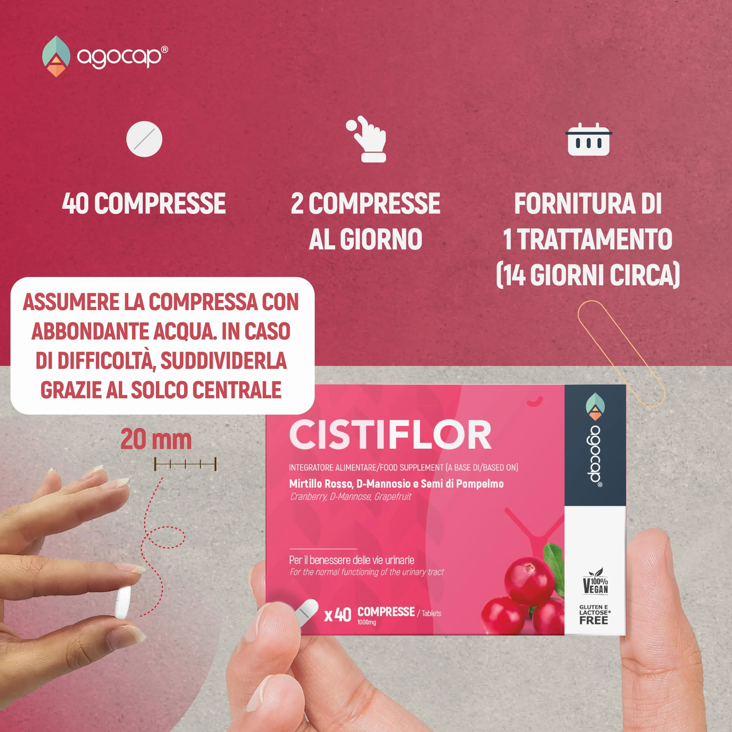 Cistiflor D-Mannosio Mirtillo Rosso Semi di Pompelmo 40 compresse integratore per Cistite Candida Vie Urinarie
