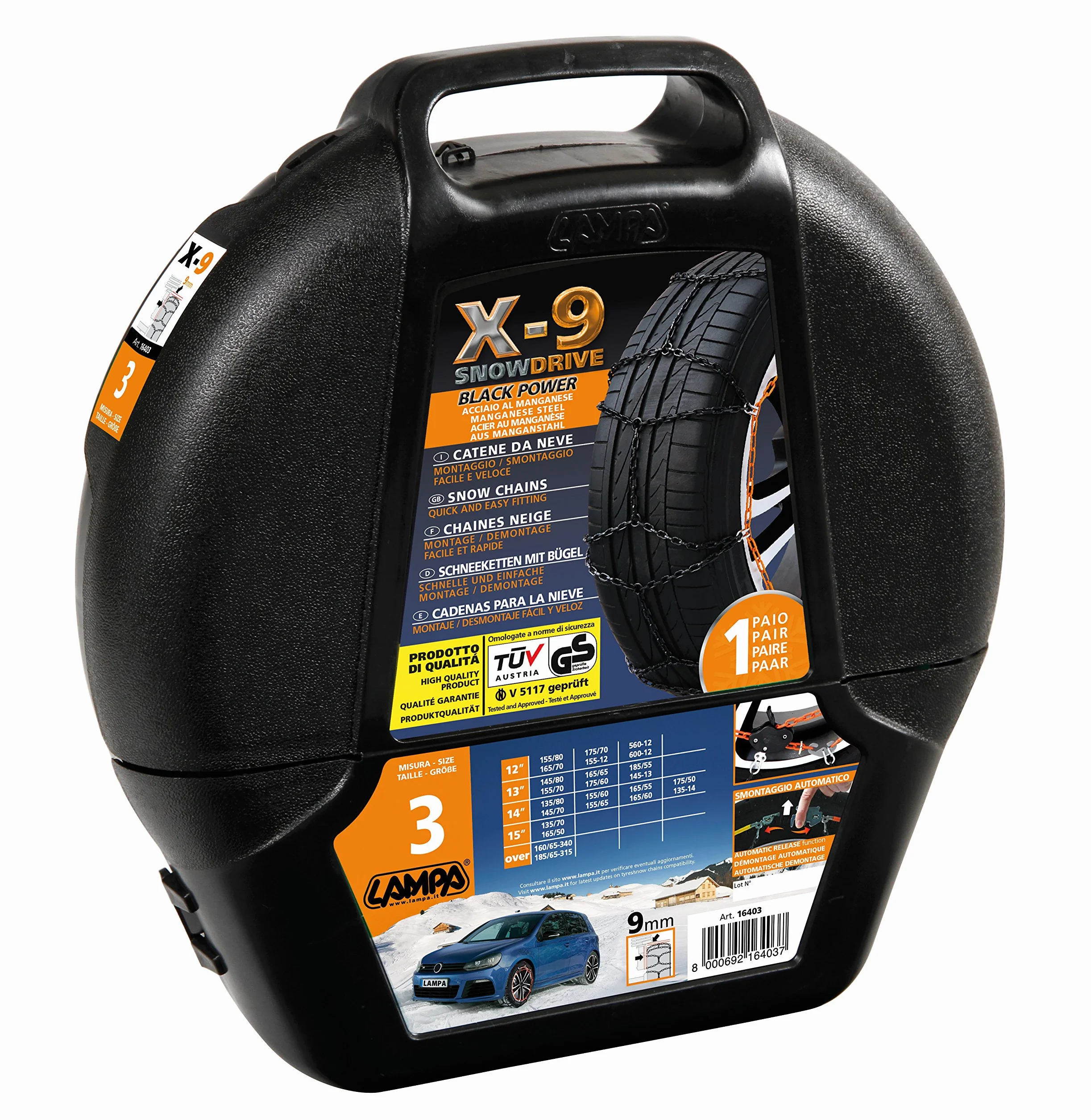 Lampa SNOWDRIVE Lampa 16406 Catene Neve X-9, Manganese, 9 mm, Gruppo 4,5