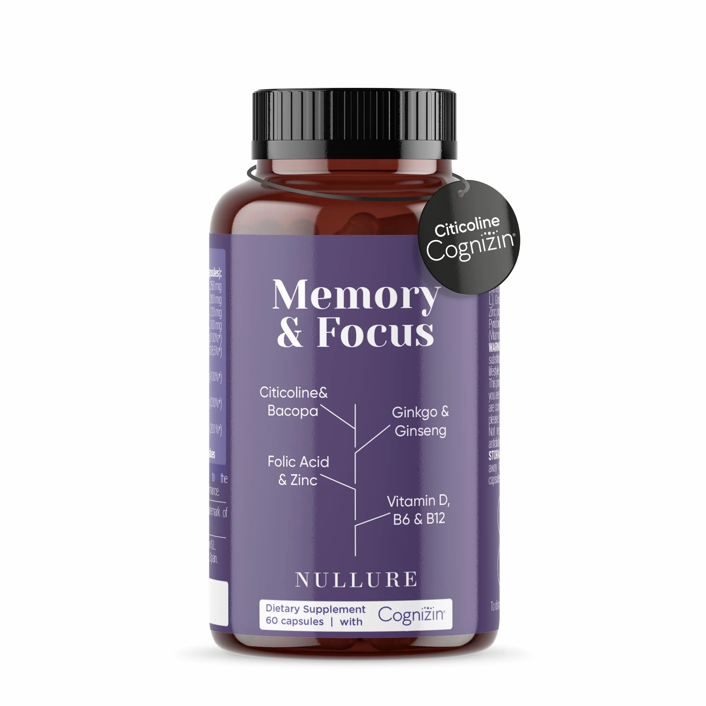 Nullure Nootropico con Citicolina 250 mg COGNIZIN® Integratore Memoria e Concentrazione 60 caps