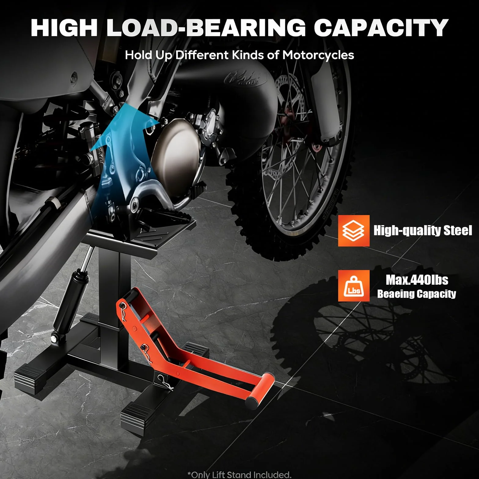 Cavalletto idraulico per motocross, per moto, portata 200 kg, regolabile, in acciaio, nero/rosso
