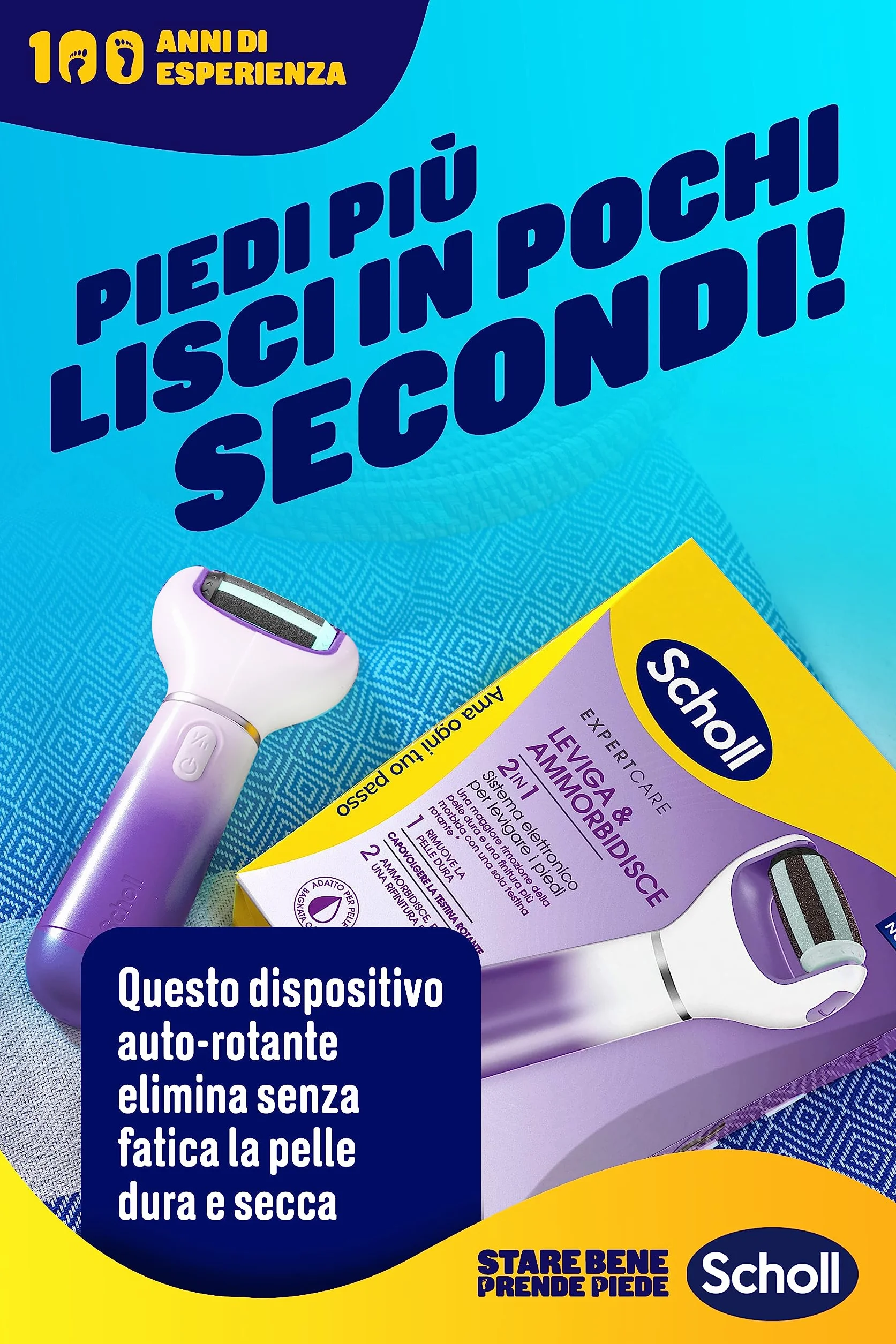 Scholl Velvet 2in1 Sistema di Pedicure Elettronico per Levigare i Piedi, Testine Interscambiabili a Doppia Azione