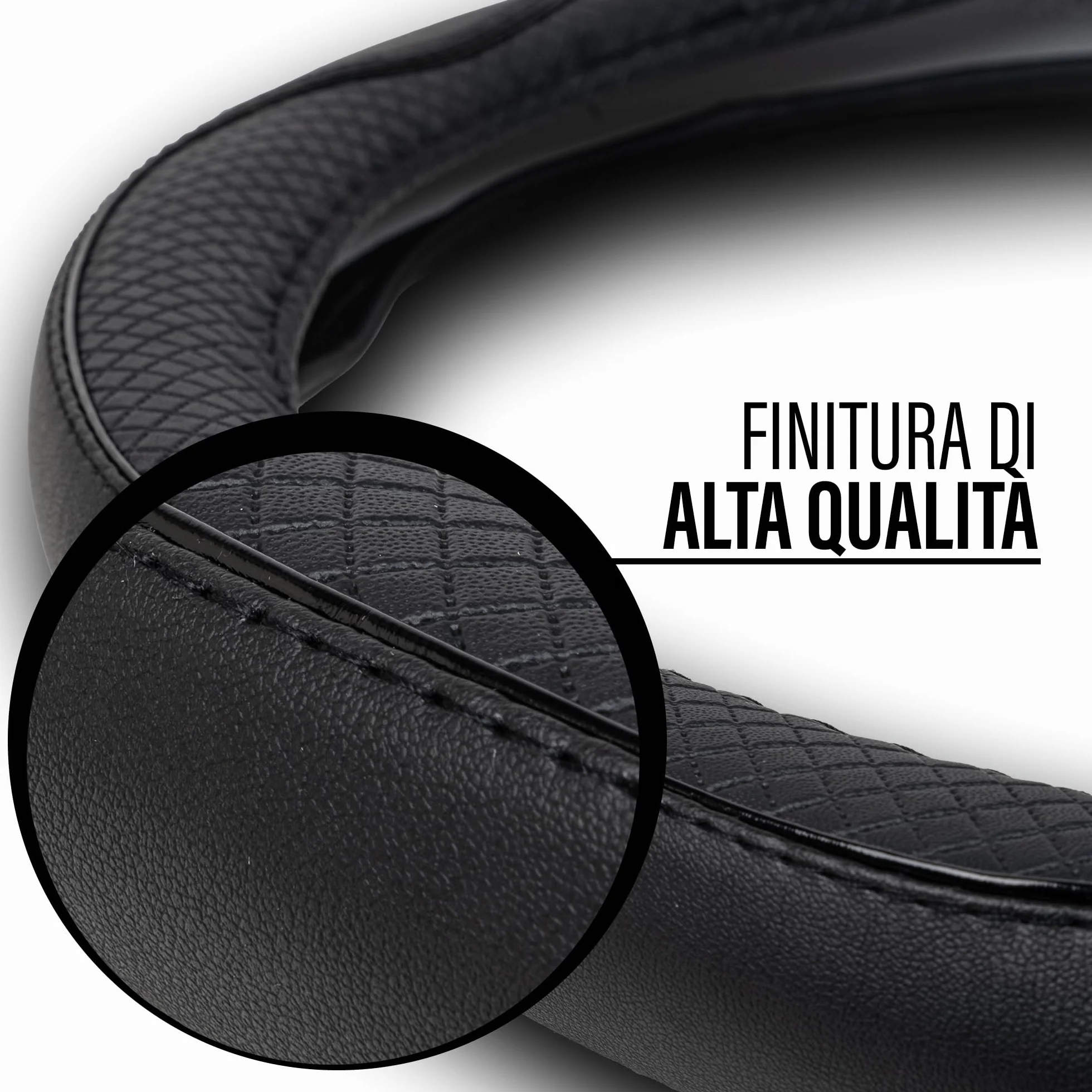 CAR PASSION Coprivolante Auto Universale in Microfibra Antiscivolo, Resistente ed Elastico - Design Sportivo per Volanti 37-38 cm - Comodo e Facile da Installare (Nero)