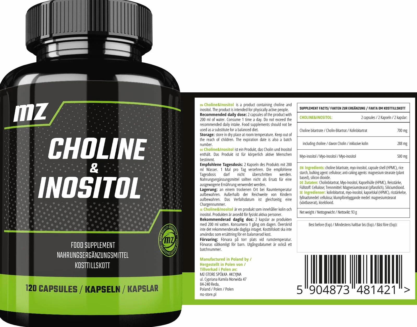 Colina e Inositolo 1200 mg 120 capsule integratore alimentare MZ