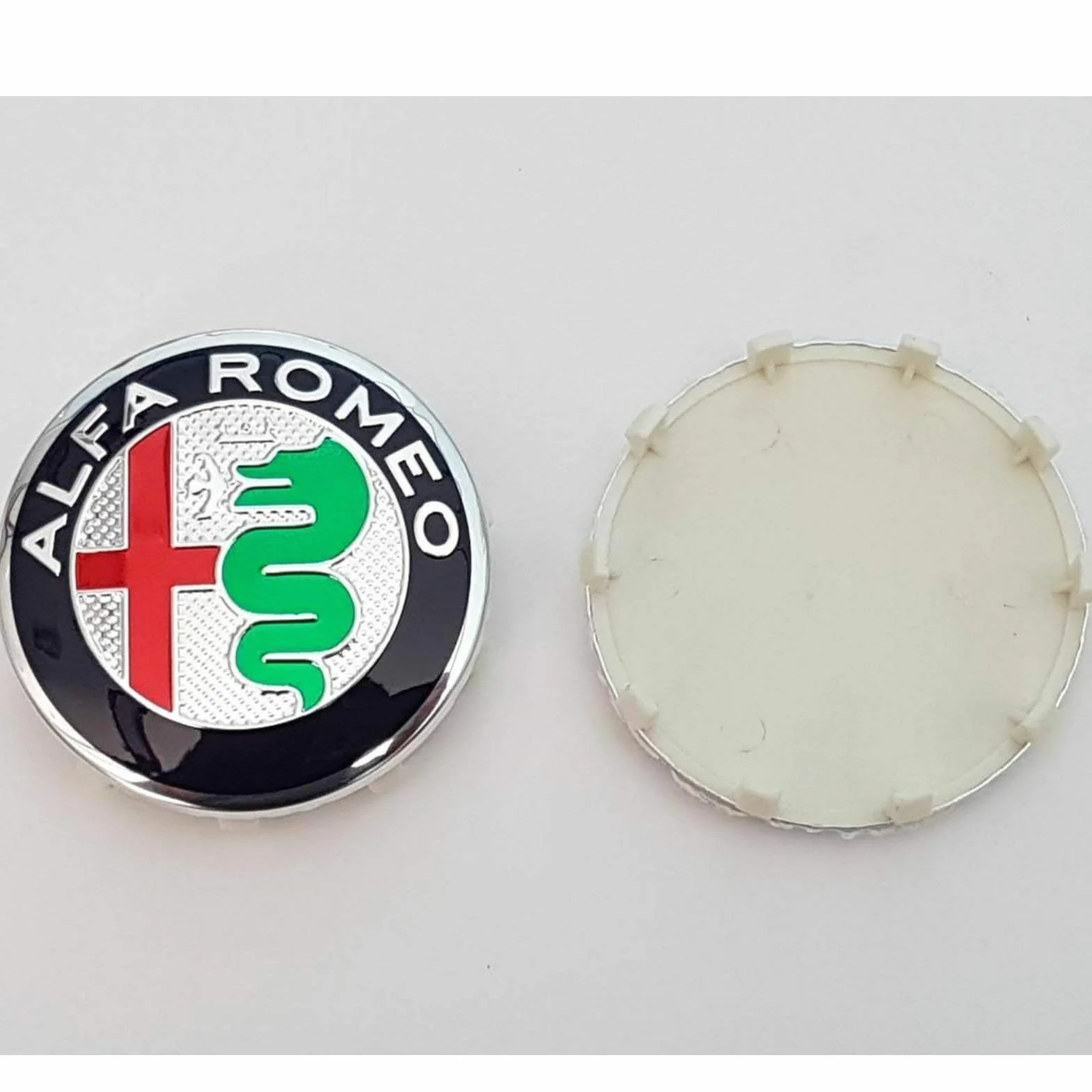 4 Tappi Coprimozzo 60mm Compatibili con ALFA ROMEO Giulietta Giulia 147 159 146 156 Brera Stemma Fregi Green My 2016