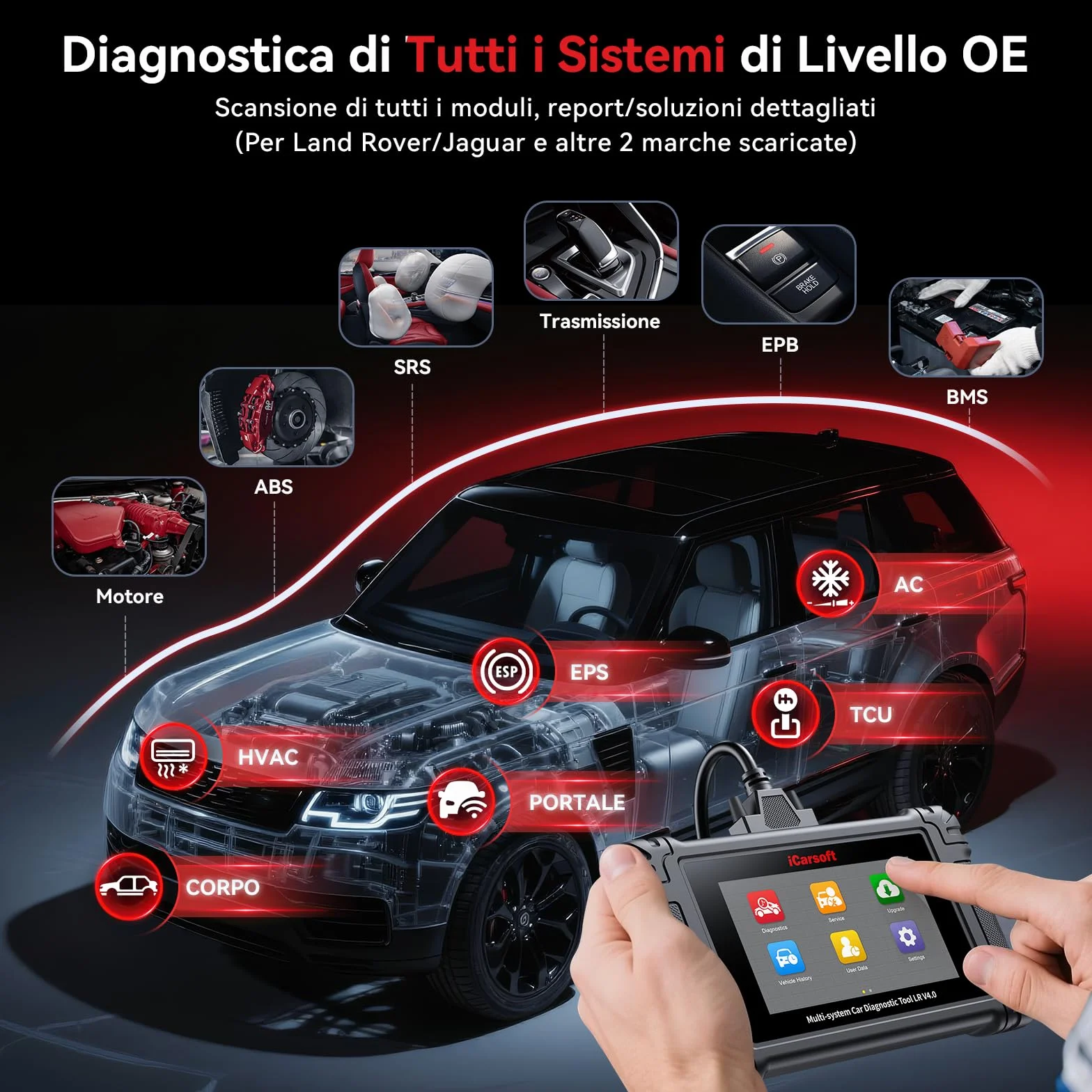 iCarsoft LR V4.0 OBD2 Diagnostica Auto per Land Rover Jaguar, 37 Servizi, Test Bidirezionale, WiFi