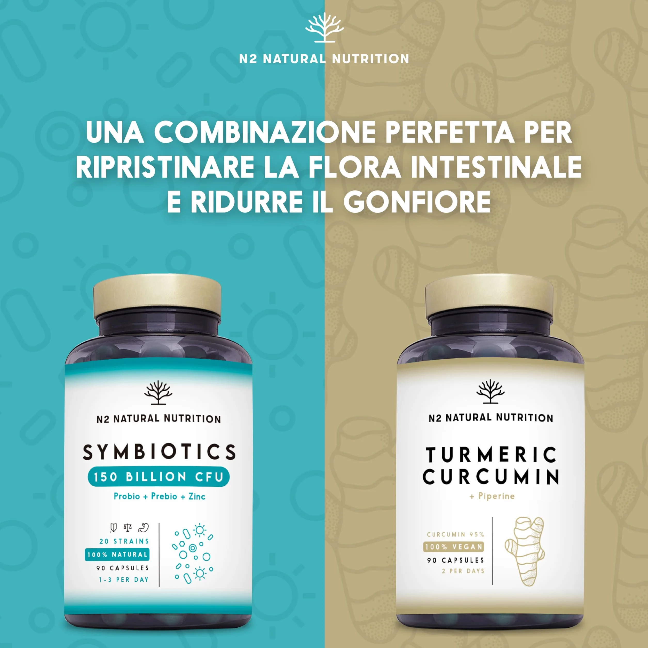 N2 Natural Nutrition Fermenti Lattici Probiotici 150 Miliardi UFC 20 Ceppi 90 Capsule Vegano