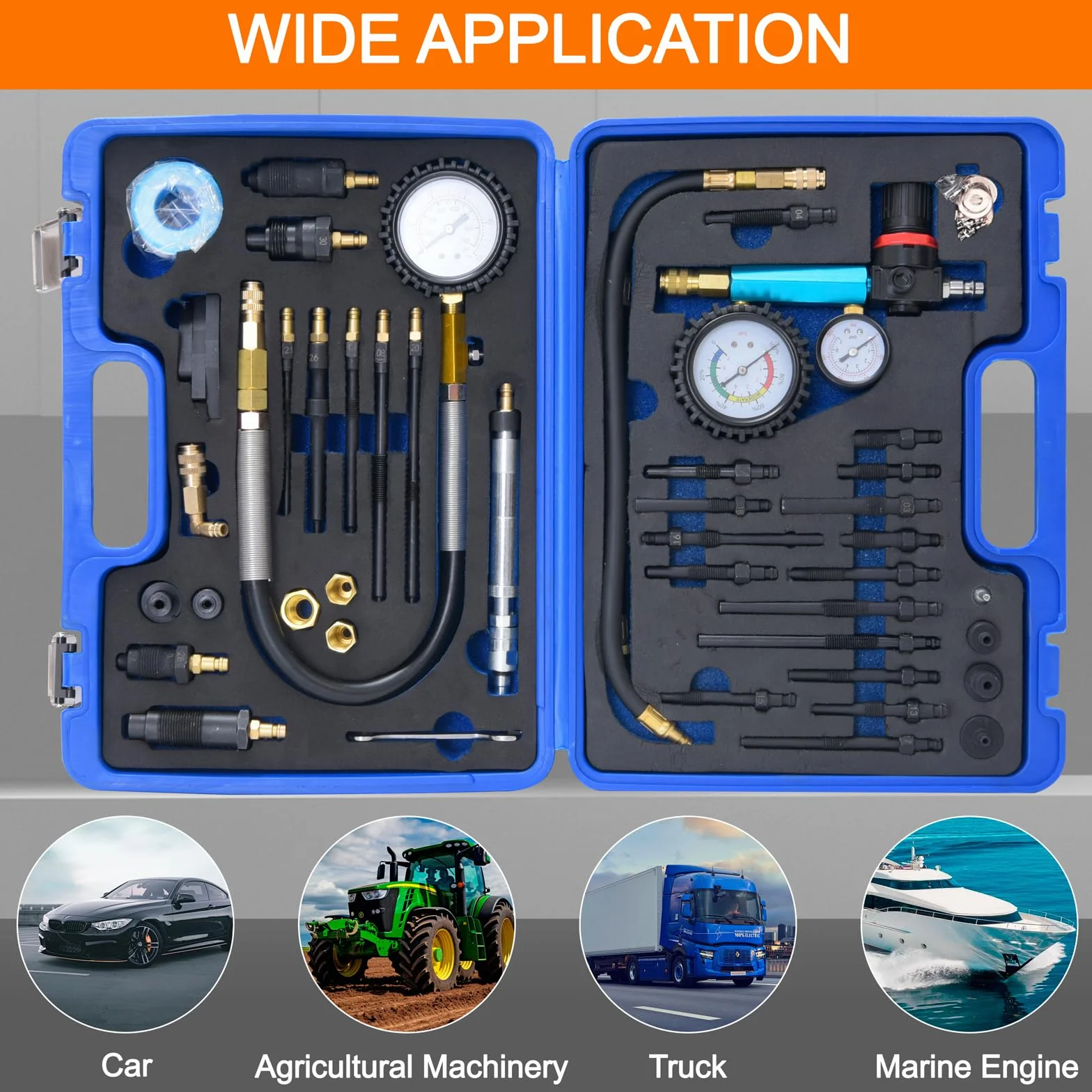 46pz Tester Compressione e Perdite per Motori a Benzina & Diesel, Prova Compressione Motore, Tester di Perdita di Pressione per la Maggior Parte di Auto, Camion, Motociclette