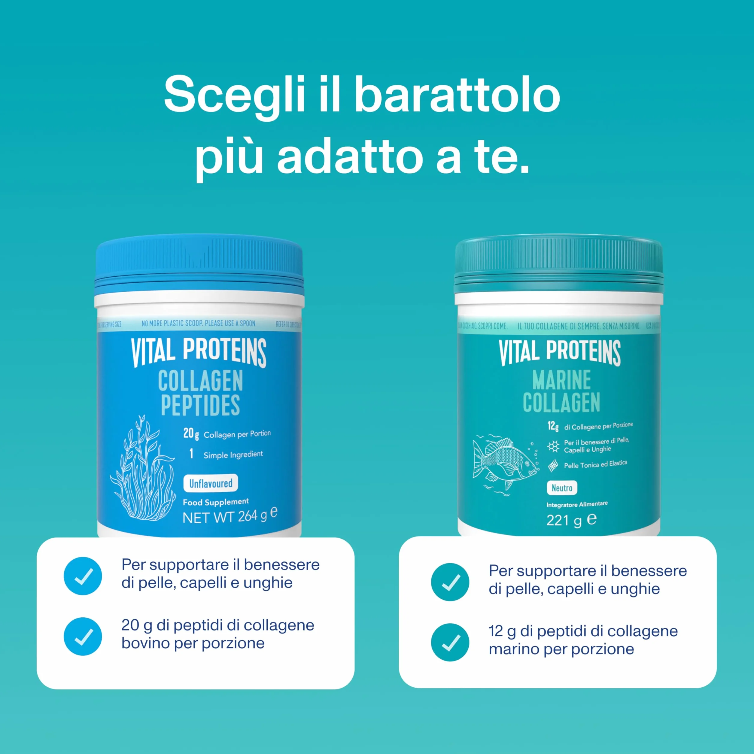 Vital Proteins Marine Collagen integratore di peptidi di collagene marino in polvere 12g per porzione 221g