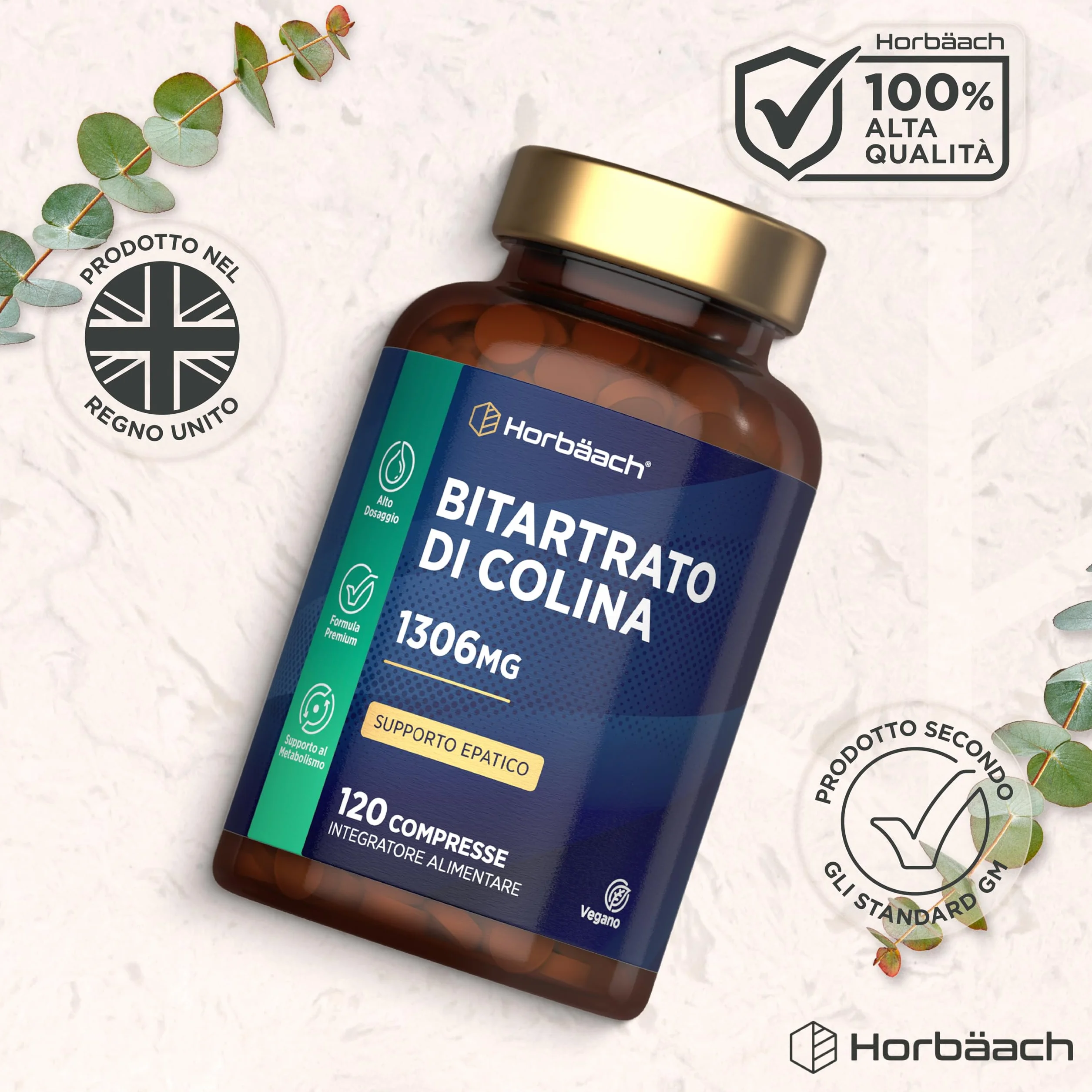 Colina Bitartrato 1305mg 120 Compresse Integratore Horbaach