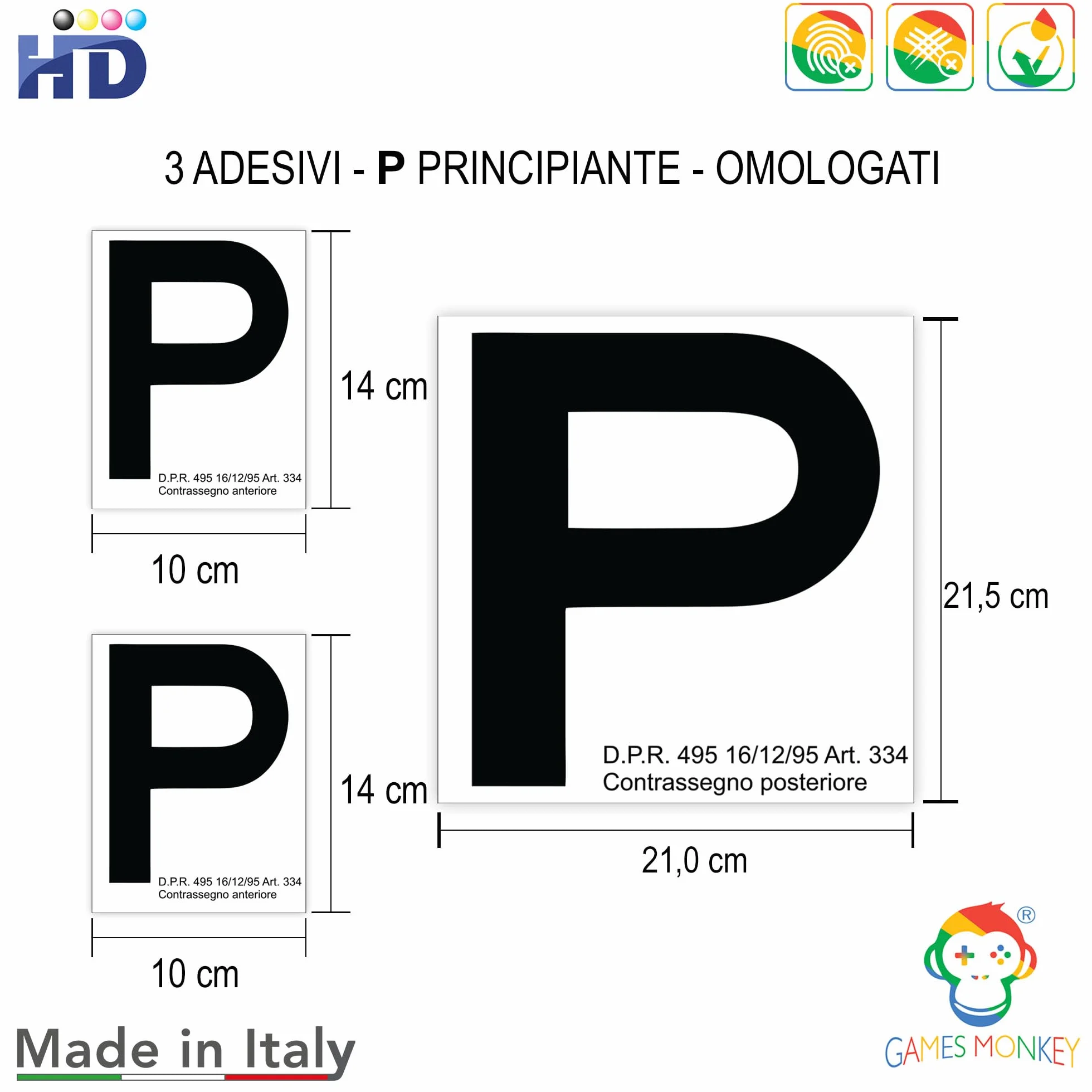 Adesivi Auto P Principiante Omologati Anteriori e Posteriori Set Patente Neopatentati