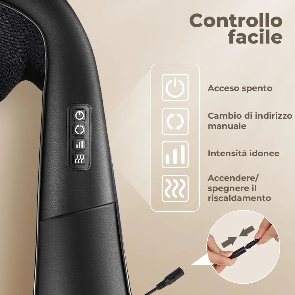 Massaggiatore Shiatsu 4D Collo Schiena Piedi 3 Velocità Riscaldamento Cambio Direzione Nero PU-Leder