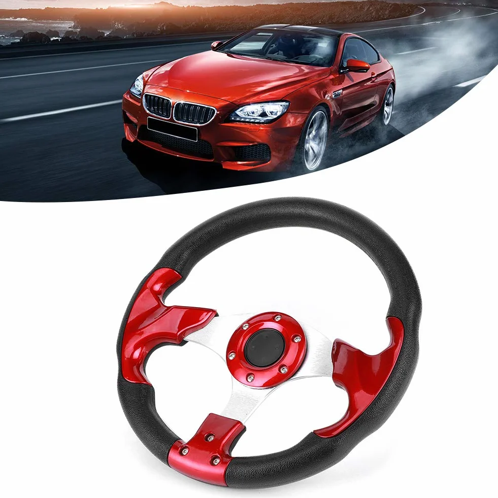 Volante sportivo in fibra di carbonio 320 mm rosso con pulsante clacson