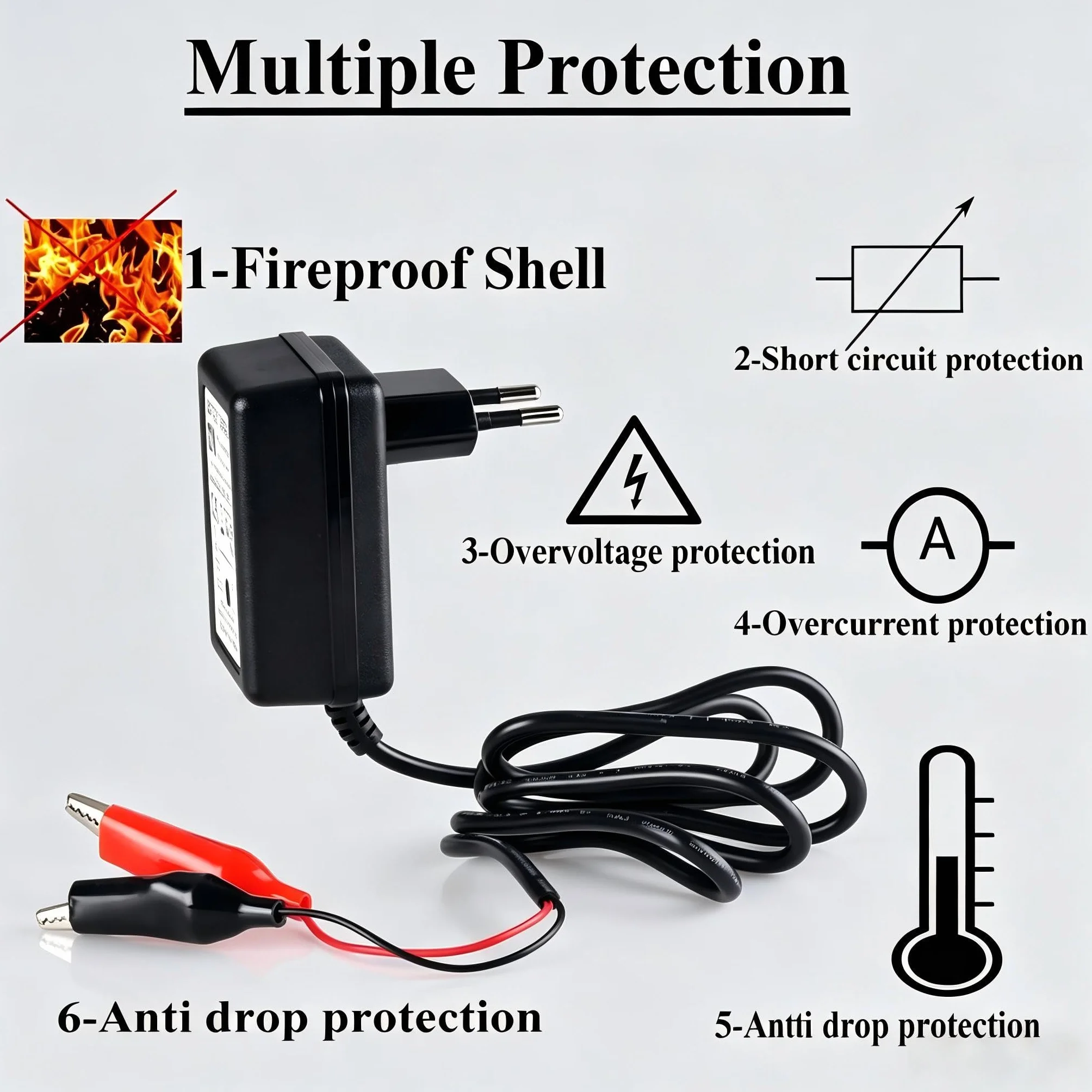 Caricabatteria Auto 12V 1500mA Multi Protezioni Caricatore Intelligente Automatico per Batteria al Piombo Acido