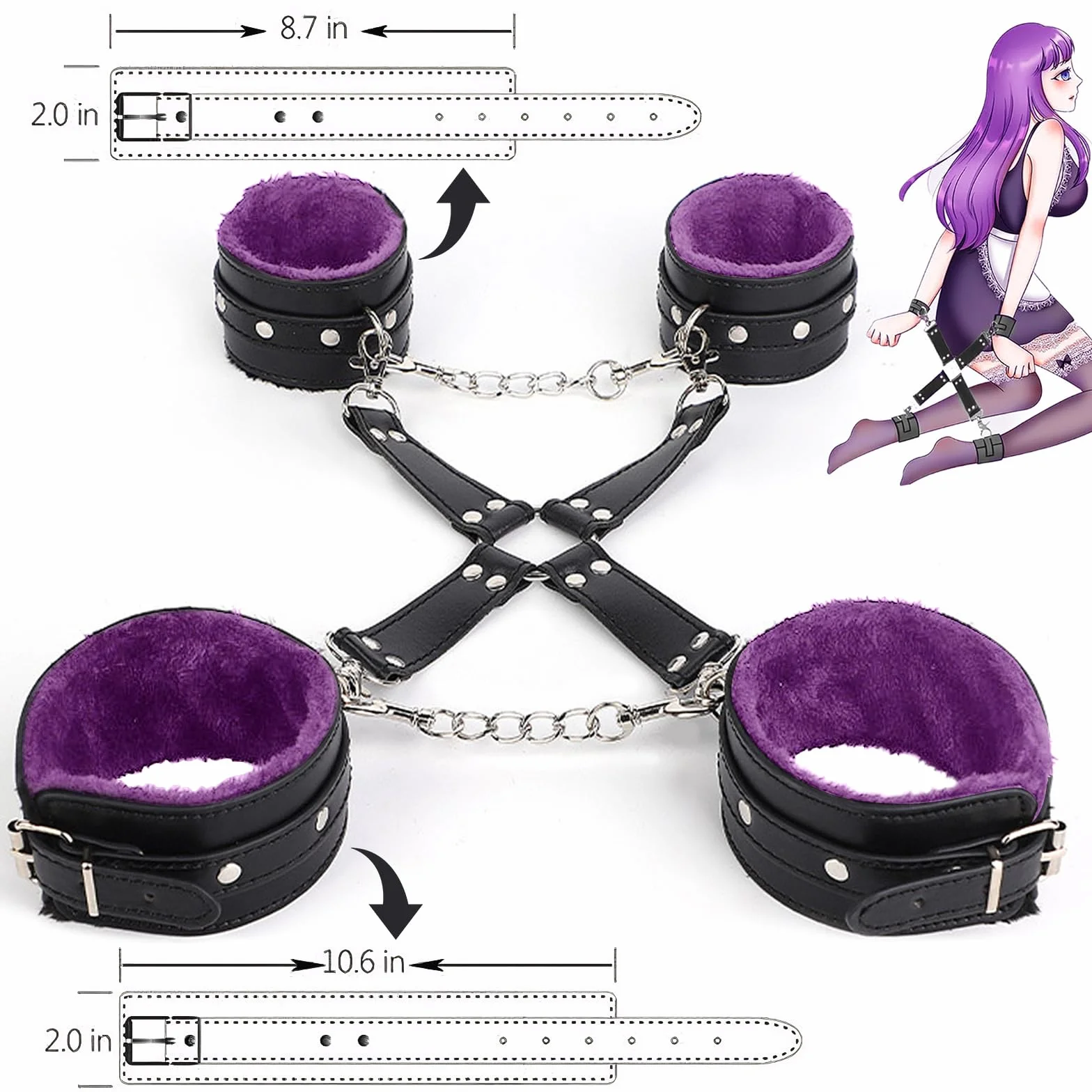 Set Bondage 11 Pezzi Sex Toys SM Sex Restraint per Coppie, Manette Caviglia Morsetti Capezzoli Viola