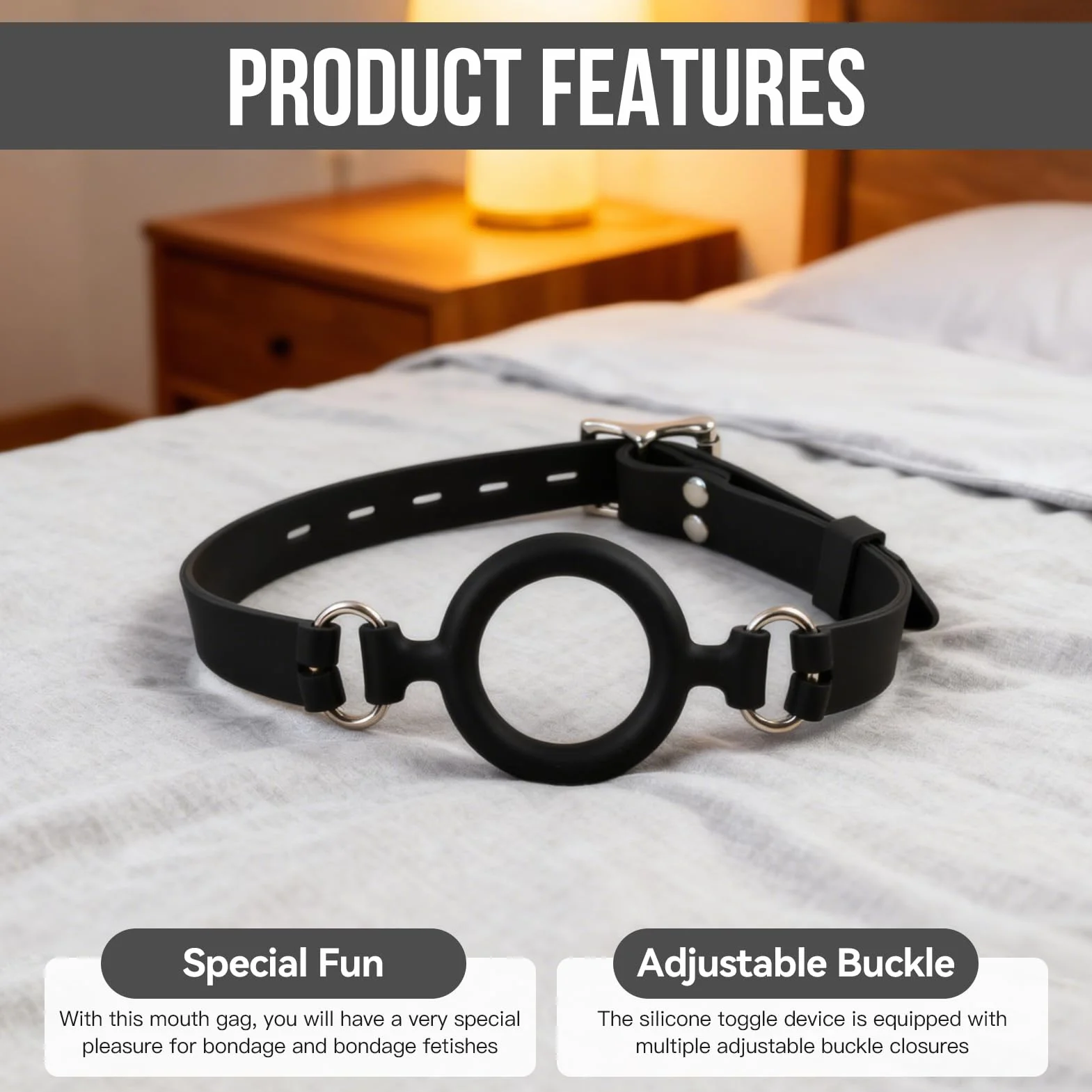 Bavaglio ad anello in silicone per bondage, bavaglio per bocca