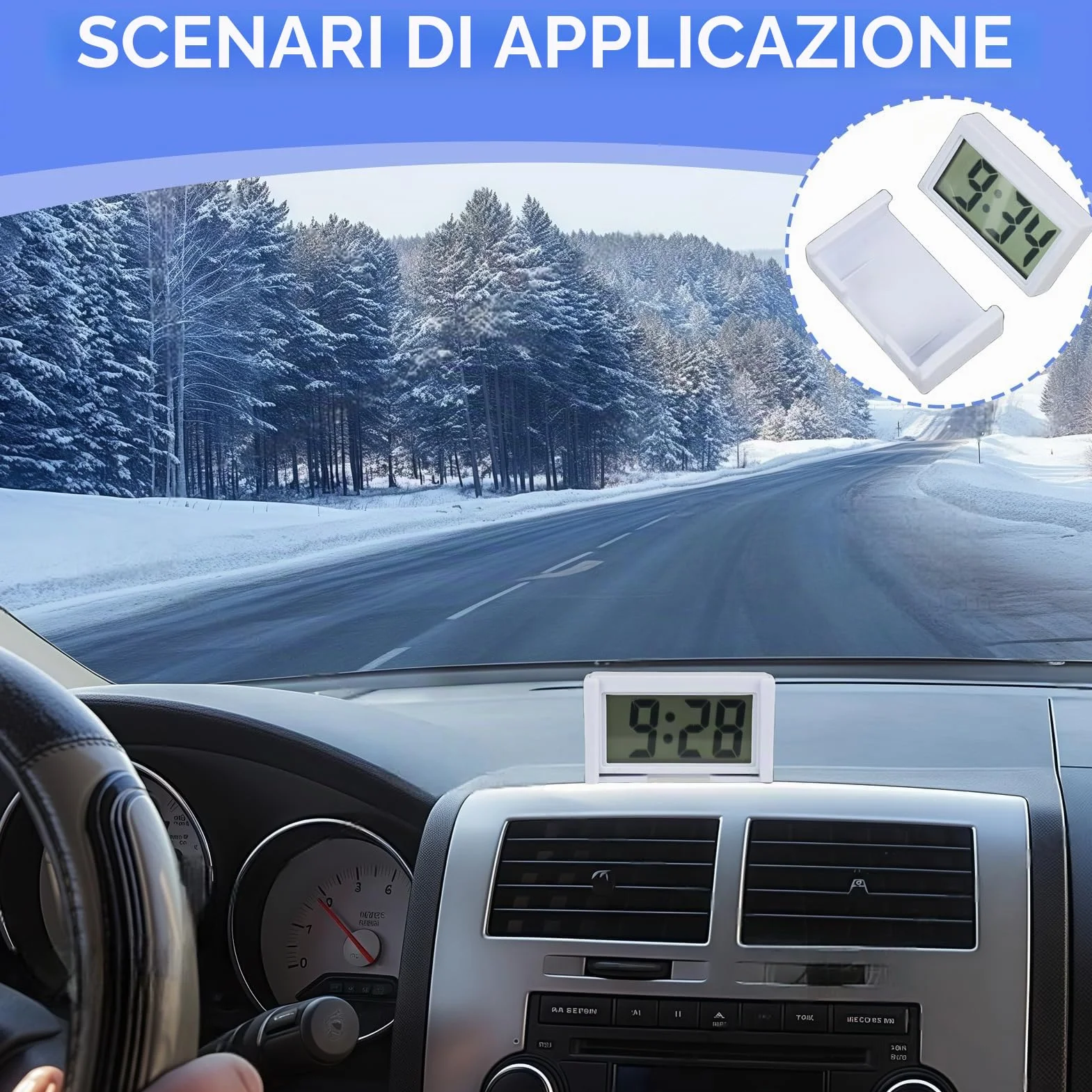 Mini Orologio Digitale da Auto LCD Elettronico, 2 Pezzi Bianco e Nero