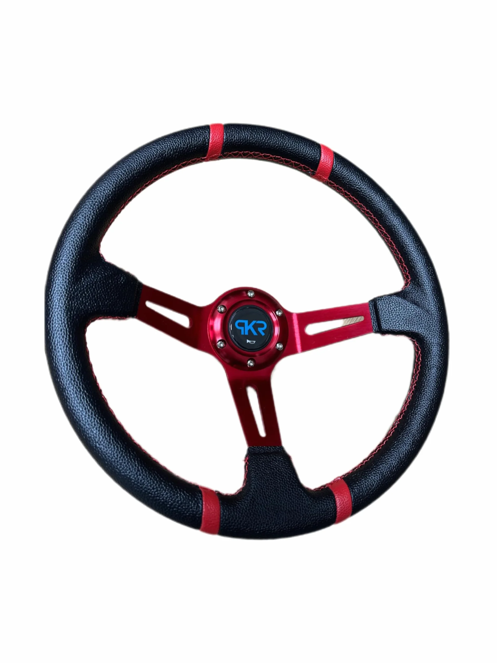 PKR VOLANTE SPORTIVO A CALICE NERO CON STRISCE ROSSE SPORTIVO UNIVERSALE AUTO RALLY SPORT GARE RADUNI TUNING
