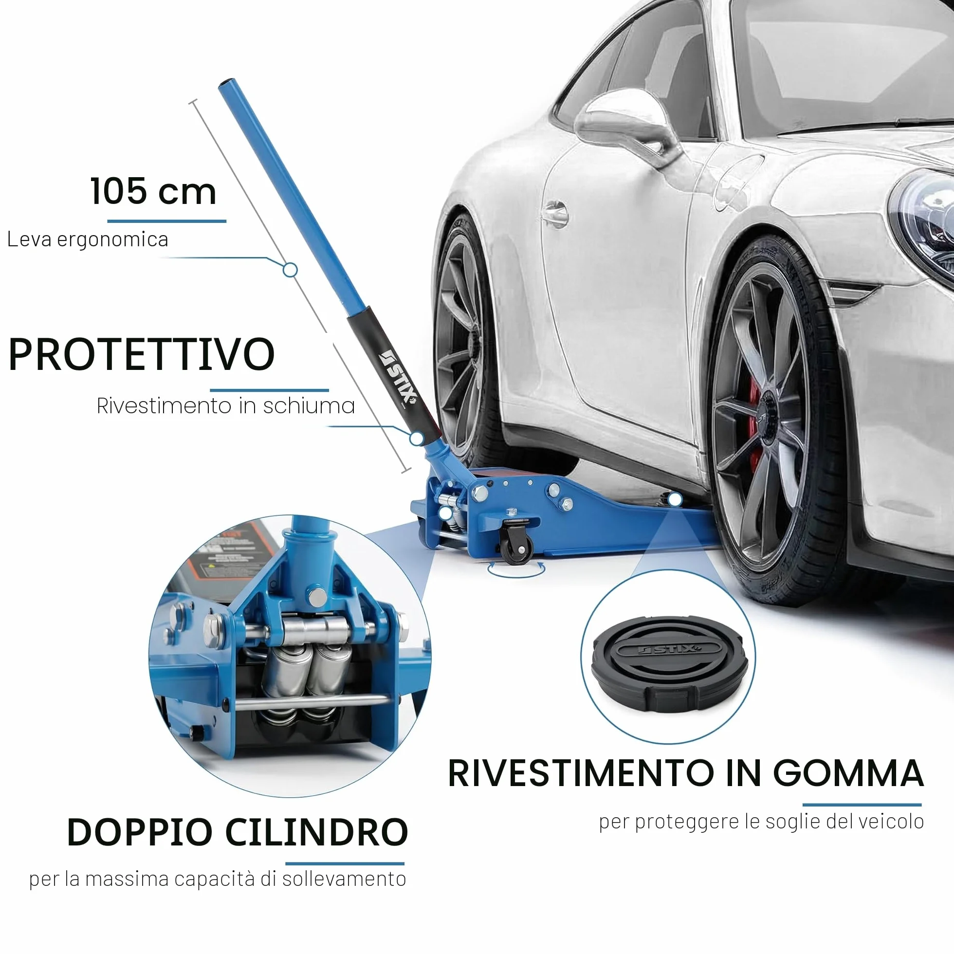 Cric Idraulico per Auto PLN-01 3T 75mm 505mm Doppia Pompa Officine Garage