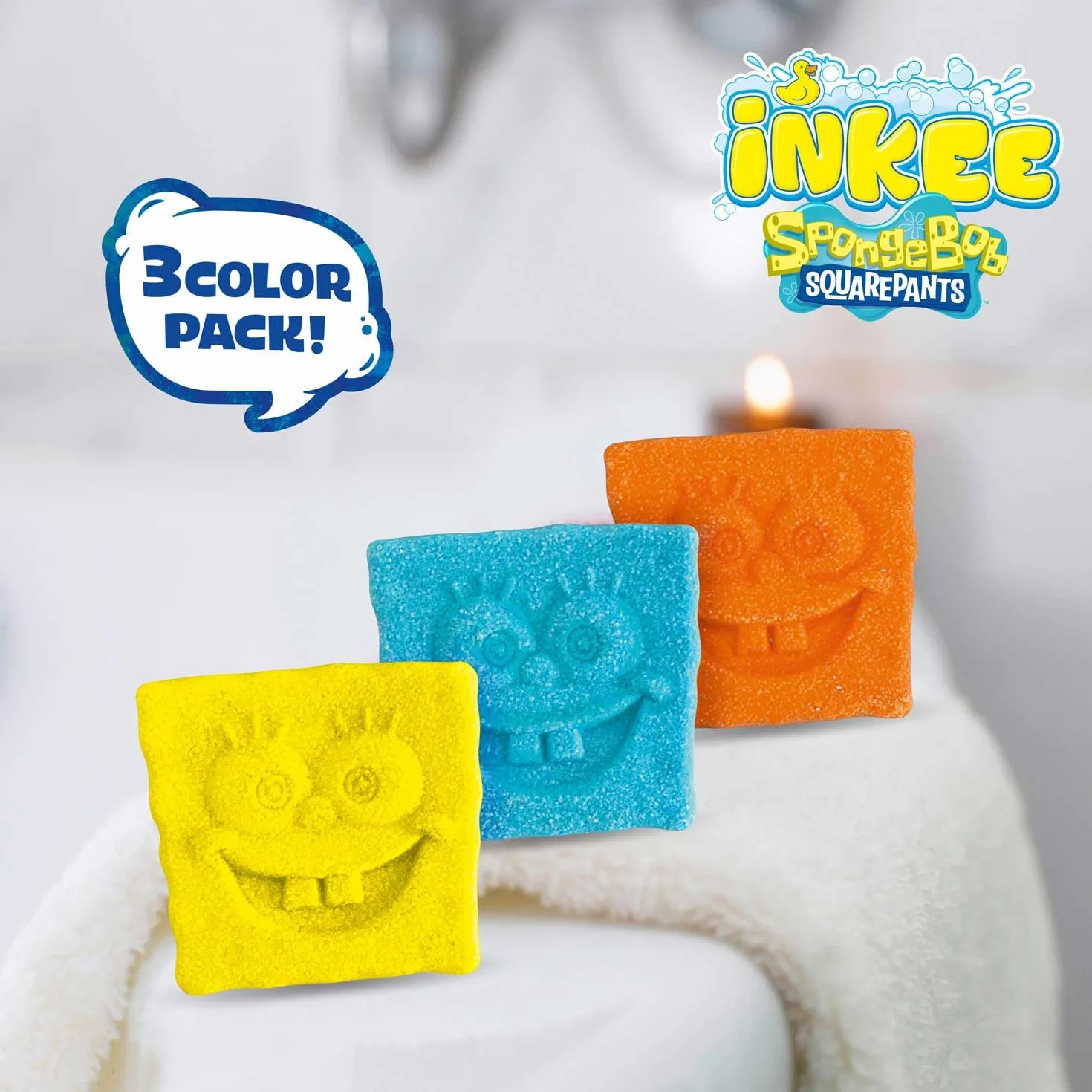 SpongeBob INKEE Mini Pack 10 set 3 bombe da bagno per bambini con forma personaggio aroma popcorn