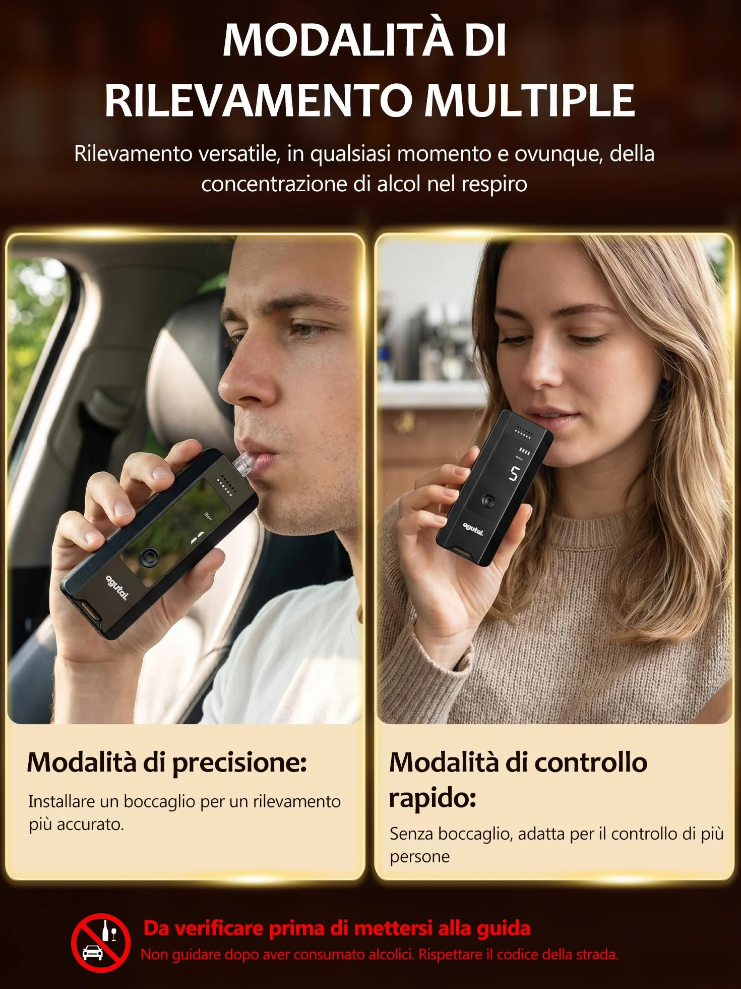 Etilometro Portatile Certificato Alcol Test Professionale con Display LCD USB C 10 Bocchini