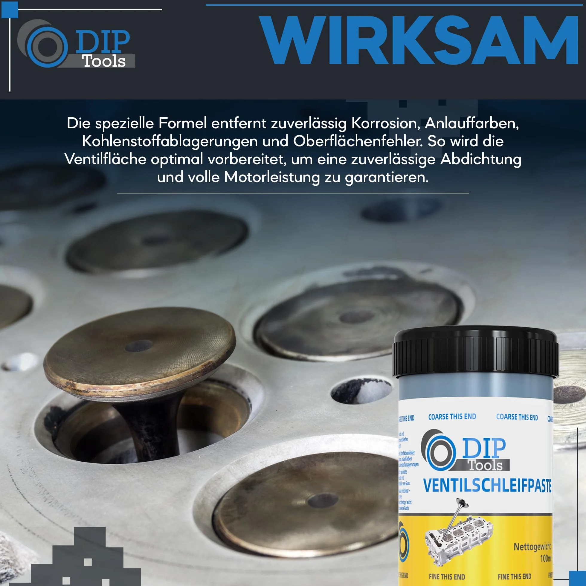 DIP-Tools pasta abrasivo per valvole, 100 ml, set monoabrasivo per auto, moto, motore, officina