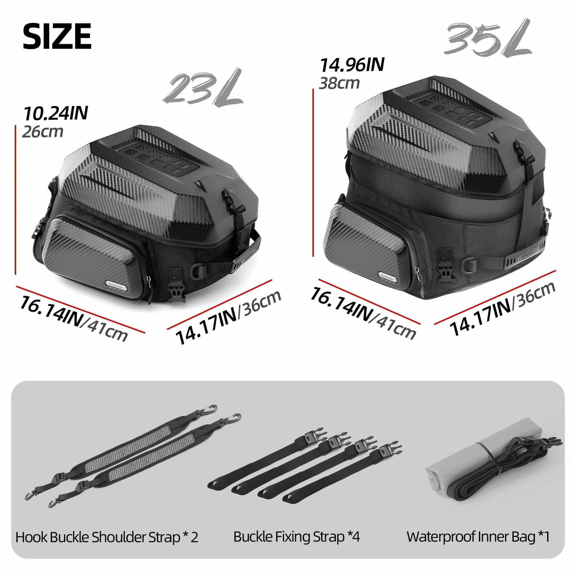 Rhinowalk - Borsa da moto per sella posteriore, borsa da viaggio espandibile per casco da moto, 23L-35L, impermeabile per ogni tempo/bagagliaio/portapacchi con cinghie per sissy bar - Nero opaco