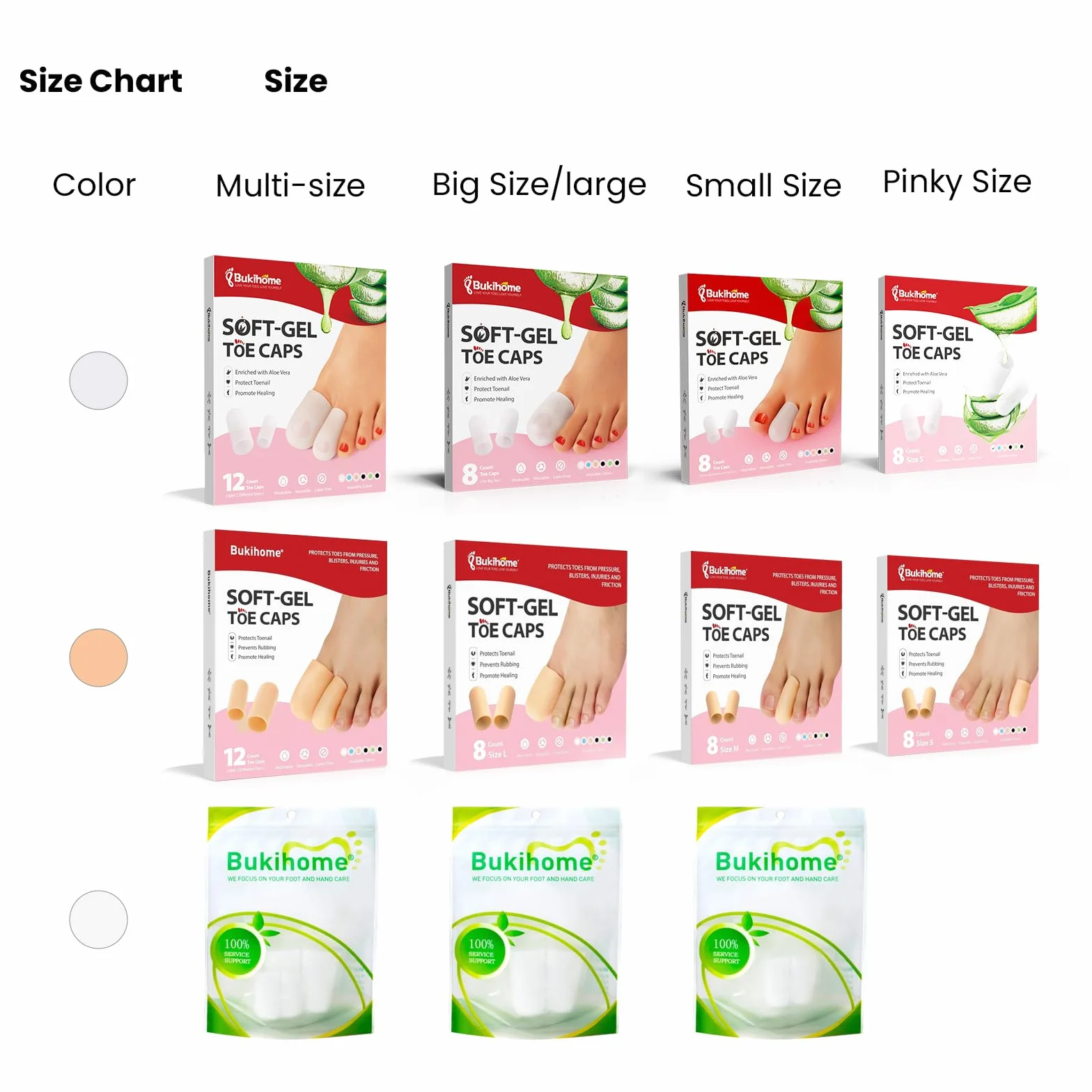 Bukihome Protezioni per Dita dei Piedi in Gel, 8 Pezzi, Cuscino in Silicone per Donna e Uomo