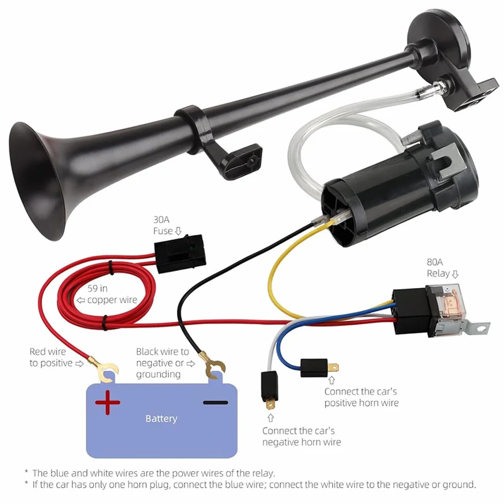 NEWFUN Tromba Camion 12v, Clacson 12v, Trombe Auto 12v, 12V 150dB Air Horn, Rivestimento Elettroforetico Catodico, per Autocarri Auto Tricicli Barche Ecc (Compressore Incluso Nel Kit)