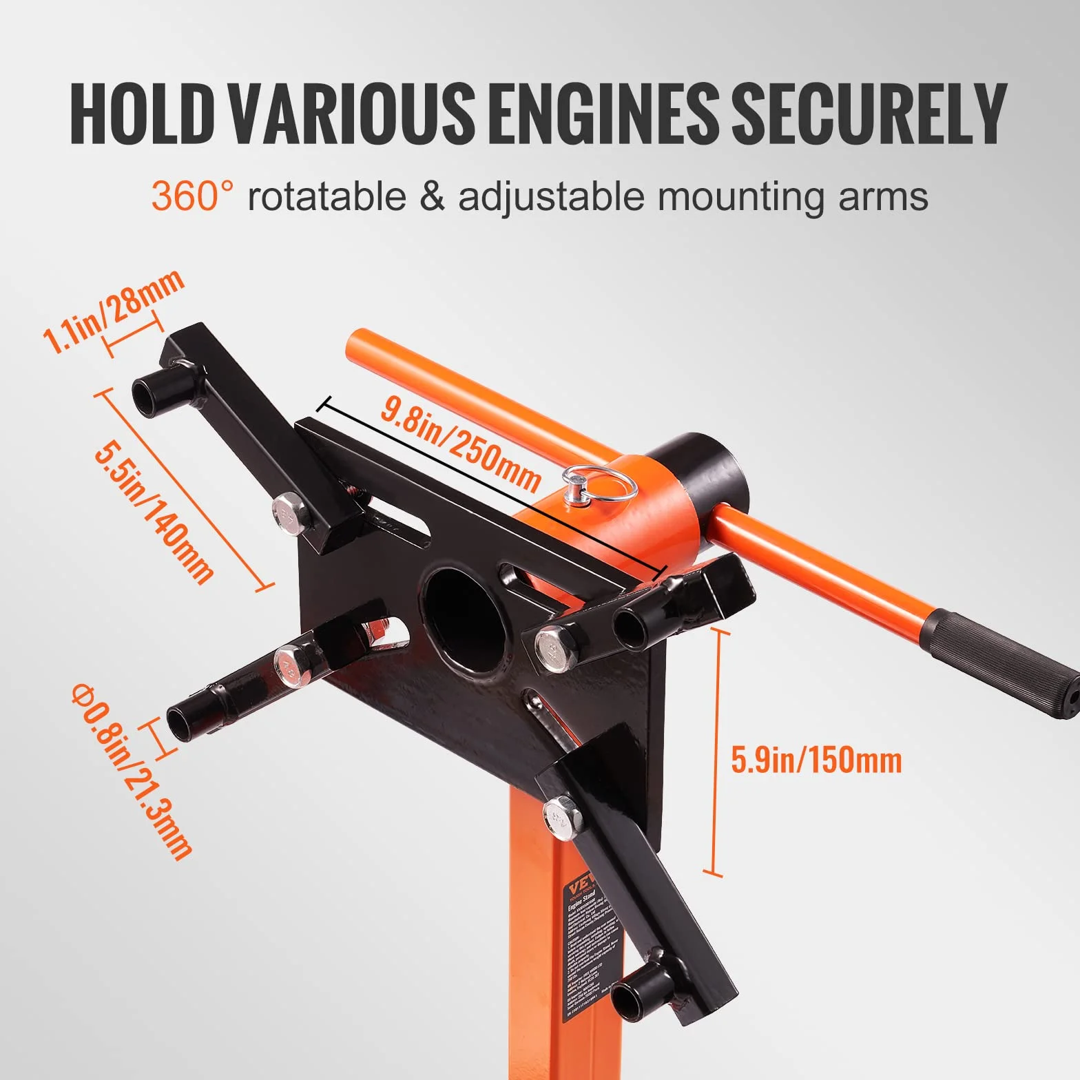 VEVOR Cavalletto di Supporto per Motori Portata 340kg con Ruote Freni Base a H Bracci Girevoli 360°