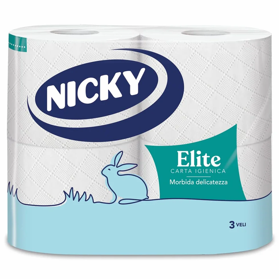 Nicky Elite Carta Igienica 4 Rotoli 170 Fogli 3 Veli Morbida Resistente Dermatologicamente Testata FSC