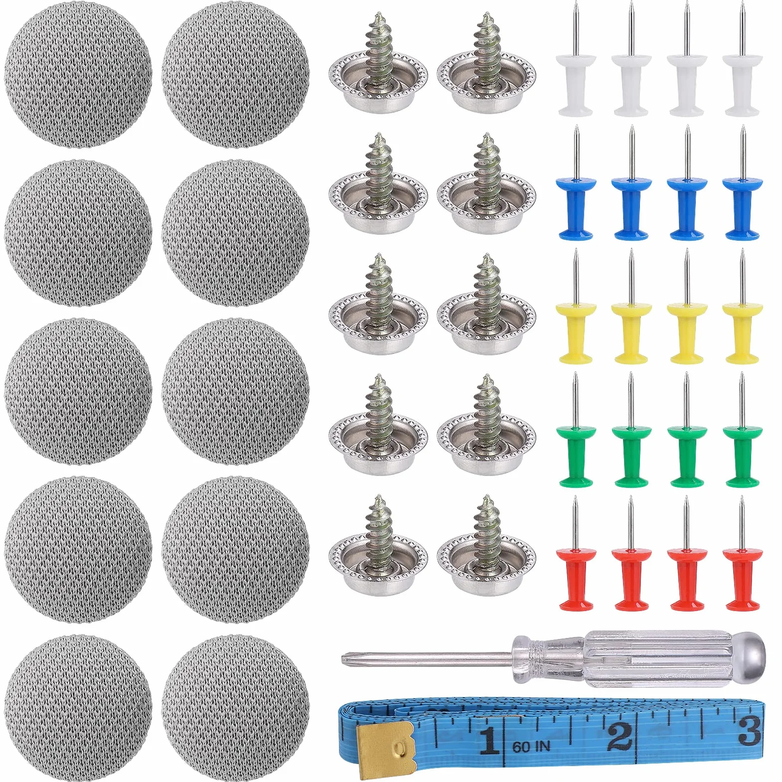 Zocipro Riparazione Cielo Auto Kit 65 Pz Rivetti Pulsante Cacciavite Metro Nastro Grigio