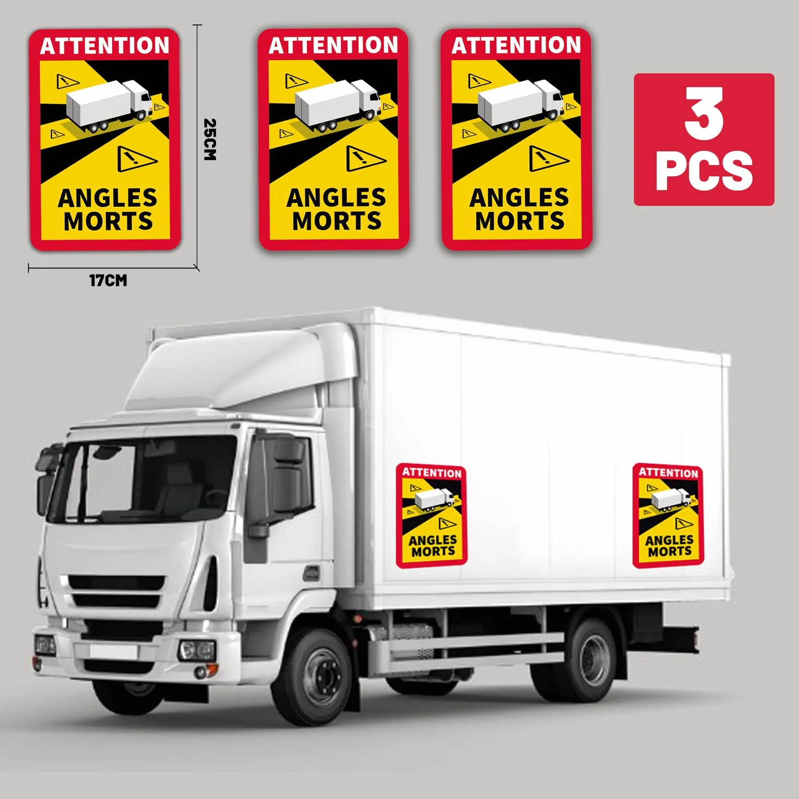 Adesivo Angolo Morto 17 x 25 cm Magnetico Francese "Angle Morts" per Camion e Camper Protezione UV