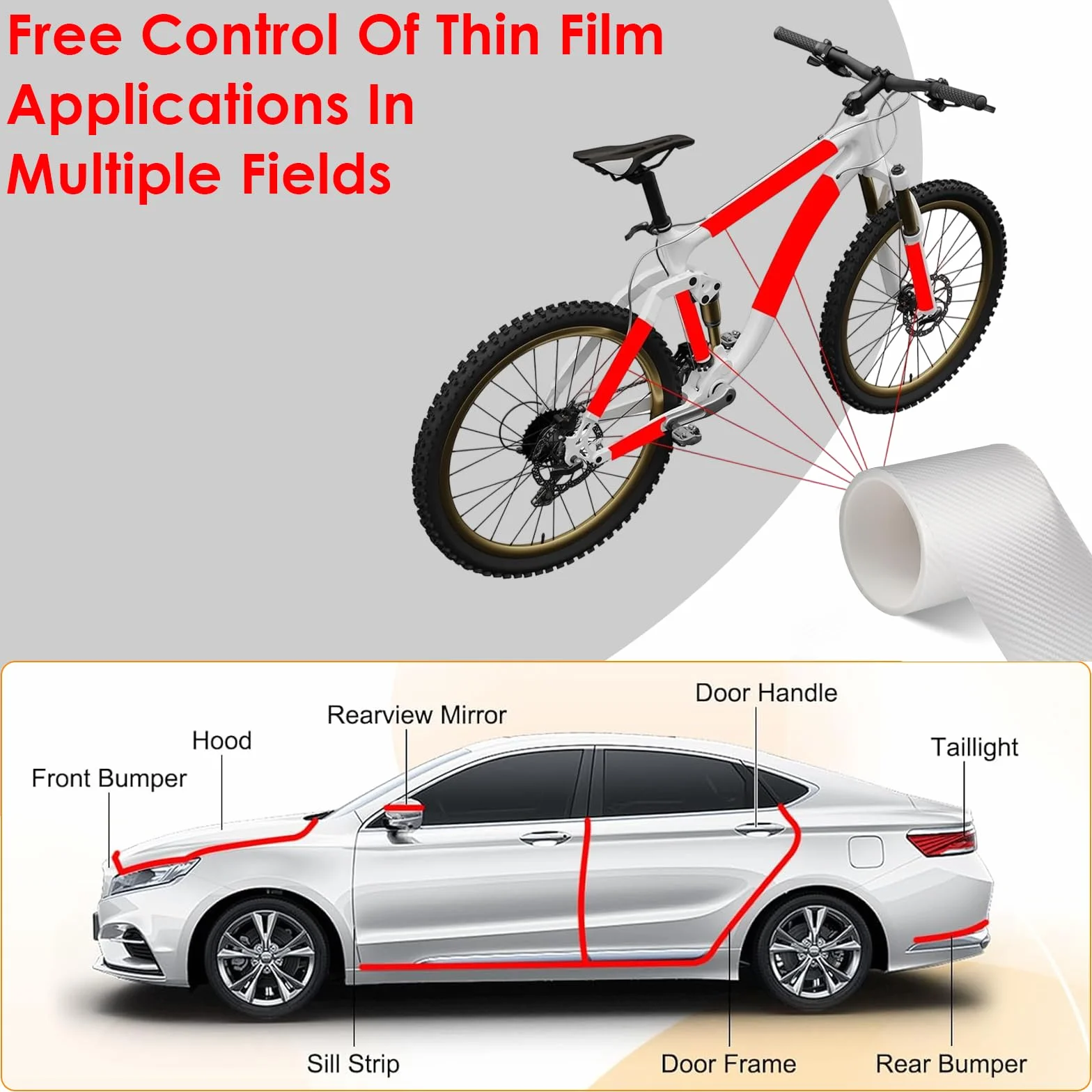 Pellicola Protettiva MTB, 10cm x 3m Protezione Telaio MTB, Pellicola Carbonio, Adesivo Protettivo per Telaio Bici, Anti-Graffio, per Mountain Bike, Bici da Corsa, Gravel, E-Bike