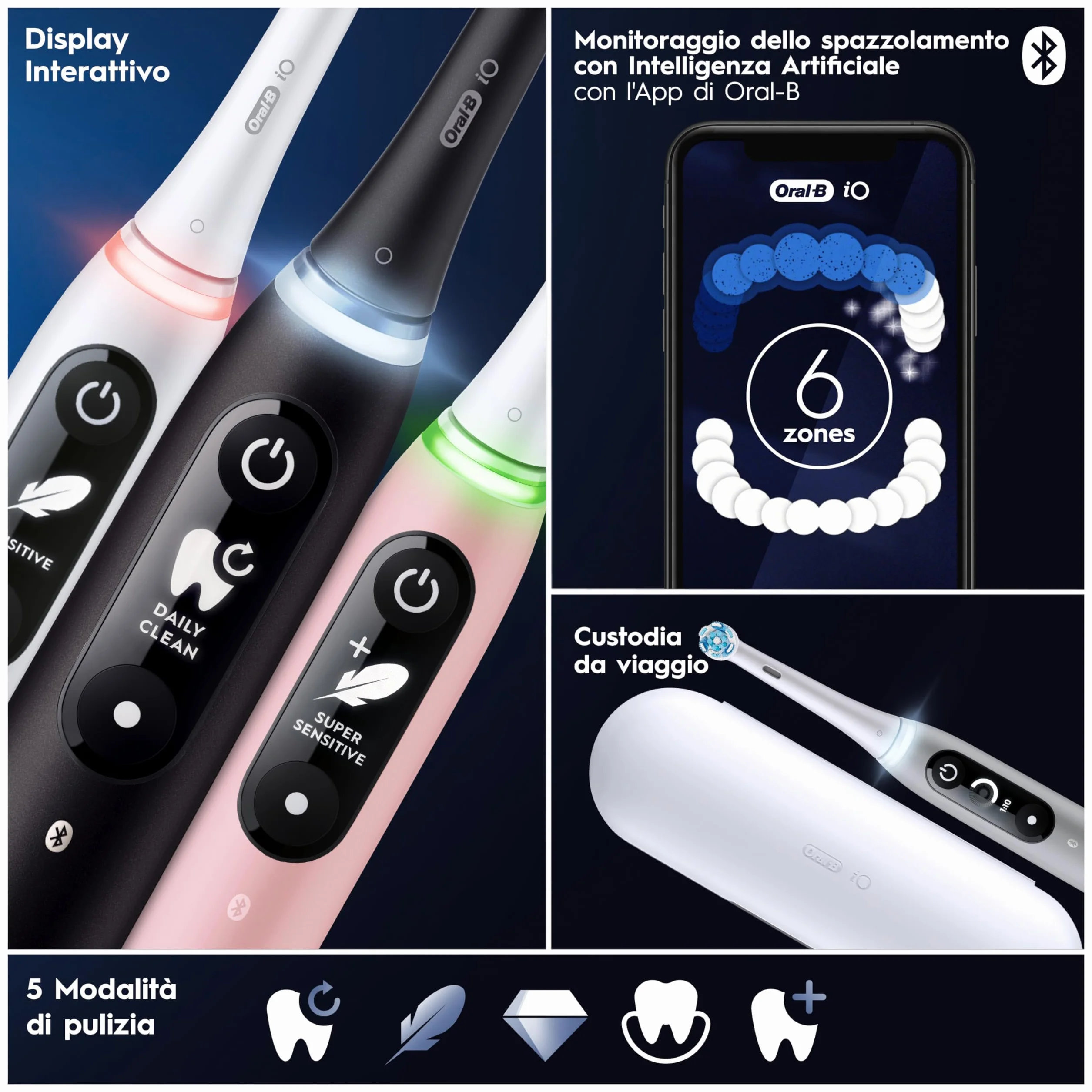 Oral-B iO 6N Spazzolino Elettrico Ricaricabile Nero, 2 Testine, Custodia + Dentifricio