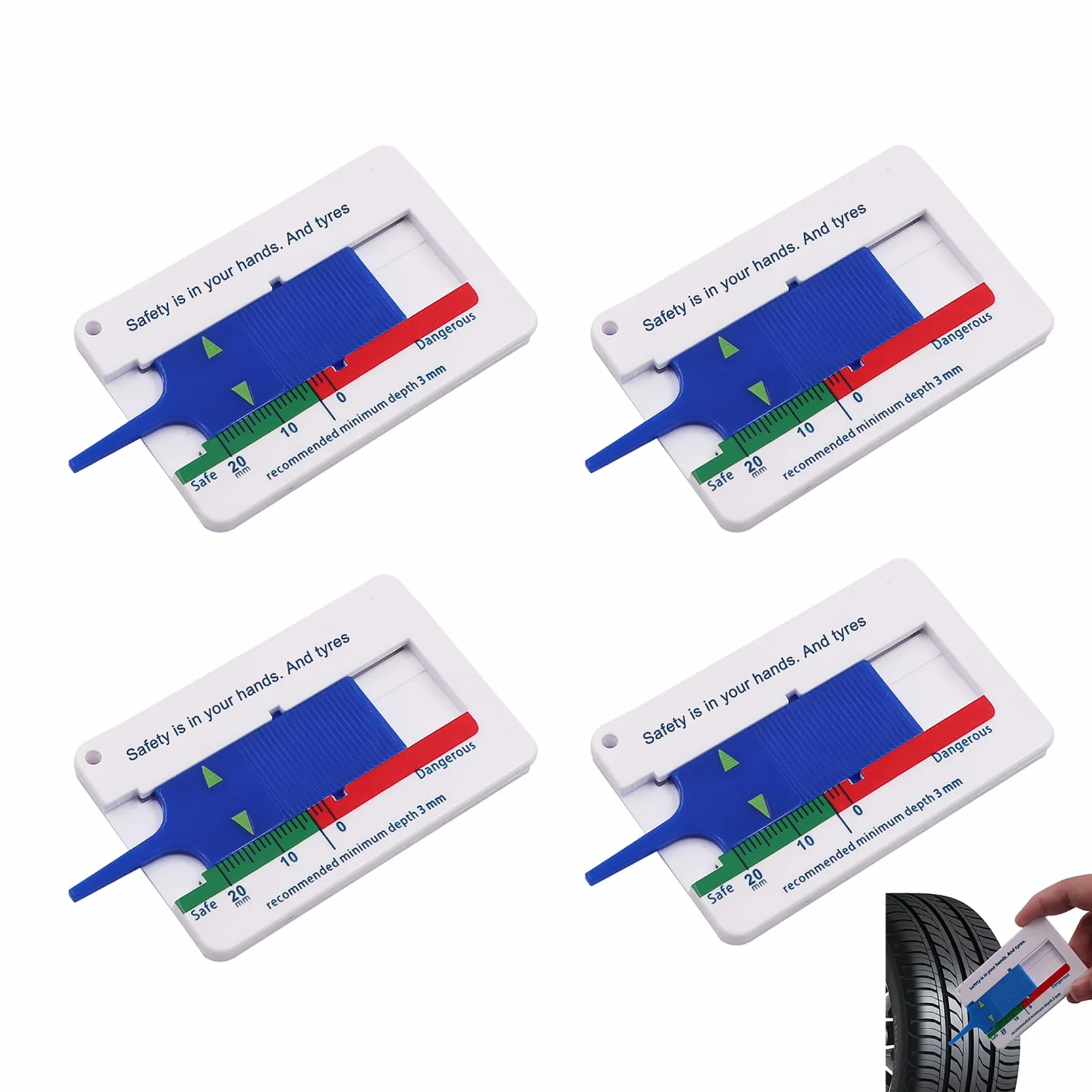 Spessimetro Per Pneumatici 4 Pz, Misuratore Battistrada Digitale 0-20mm, Strumento Misurazione Profondità