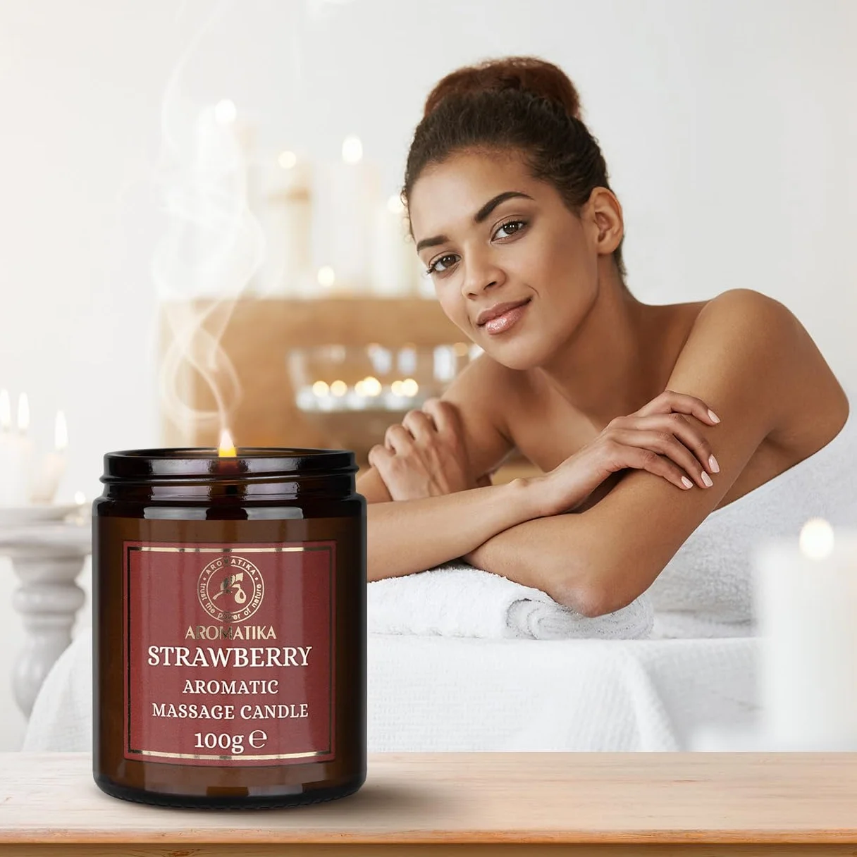 Candela da Massaggio Fragola 100g - Cera di Soia - Oli di Cocco e Mandorle - Vaniglia - Massaggio Rilassante - Aromaterapia