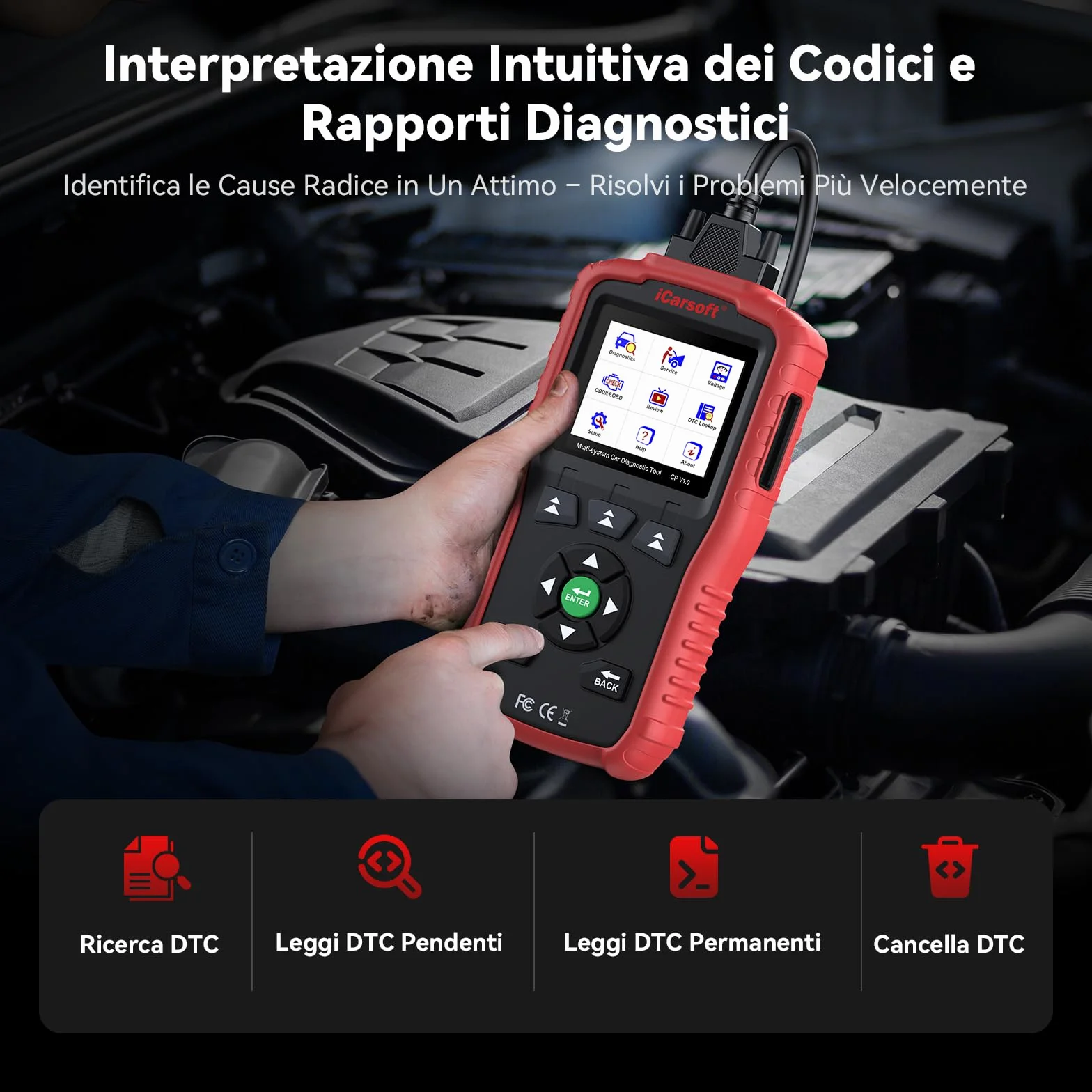 iCarsoft CP V1.0 OBD2 Diagnostica Auto Professionale Italiano per Marchi Francesi e Italiani