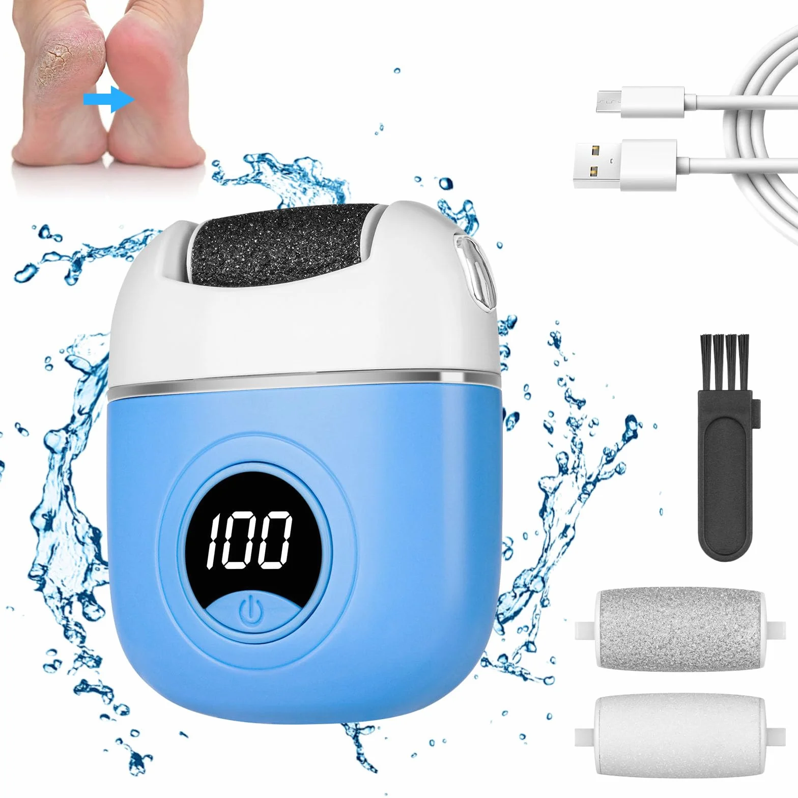 OSDUE Pedicure Elettrico Professionale con 3 Rulli Sostituibili, Rimozione Calli Ricaricabile 2 Velocità