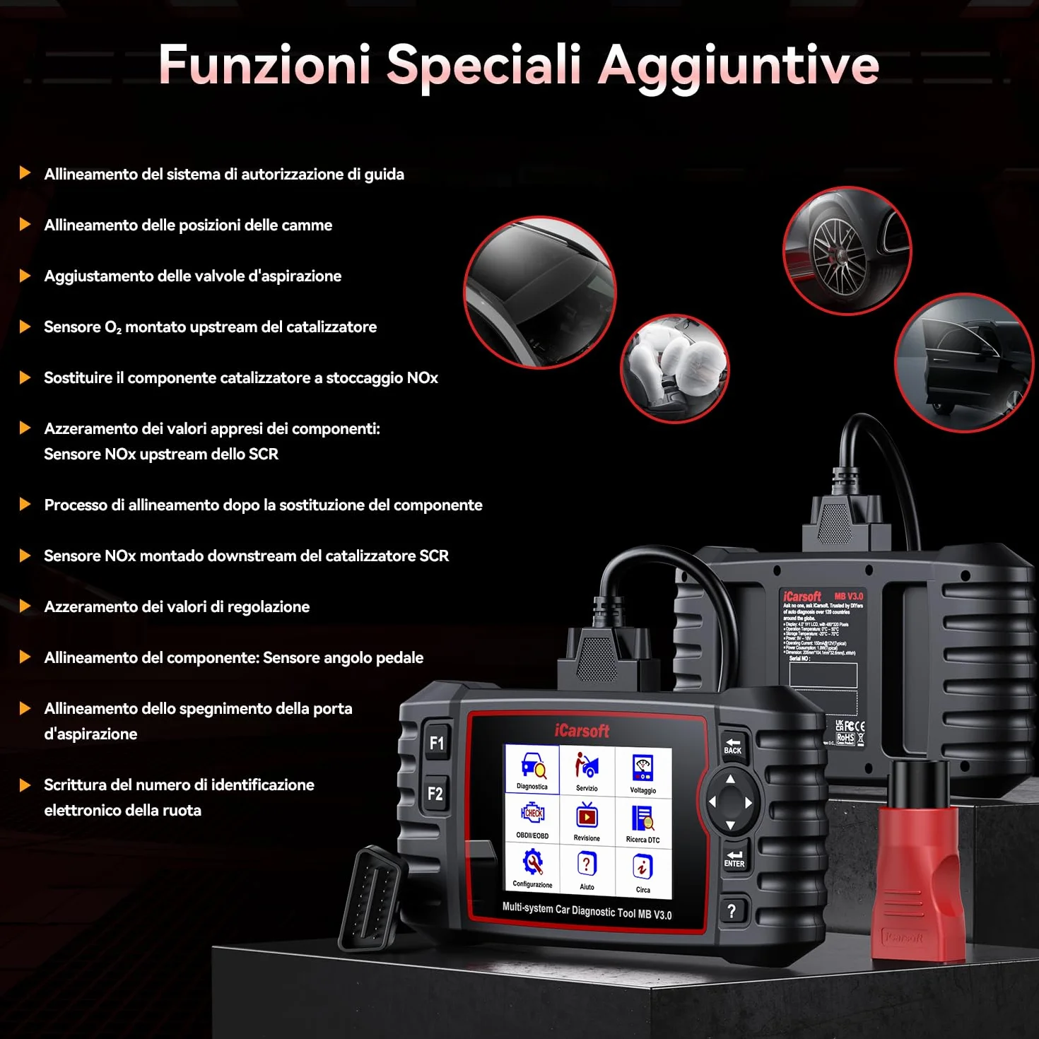 iCarsoft MB V3.0 OBD2 Diagnostica Auto per Ben.z/Sprinter/Smart 35 Funzioni di Ripristino