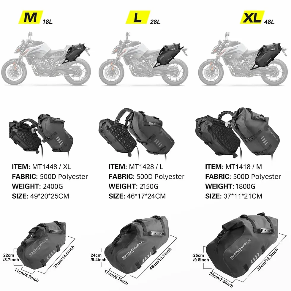Rhinowalk Moto Borsa Portabagagli Impermeabile 28L Anti-Vibrazioni Borse laterali per Moto Avventura Sport