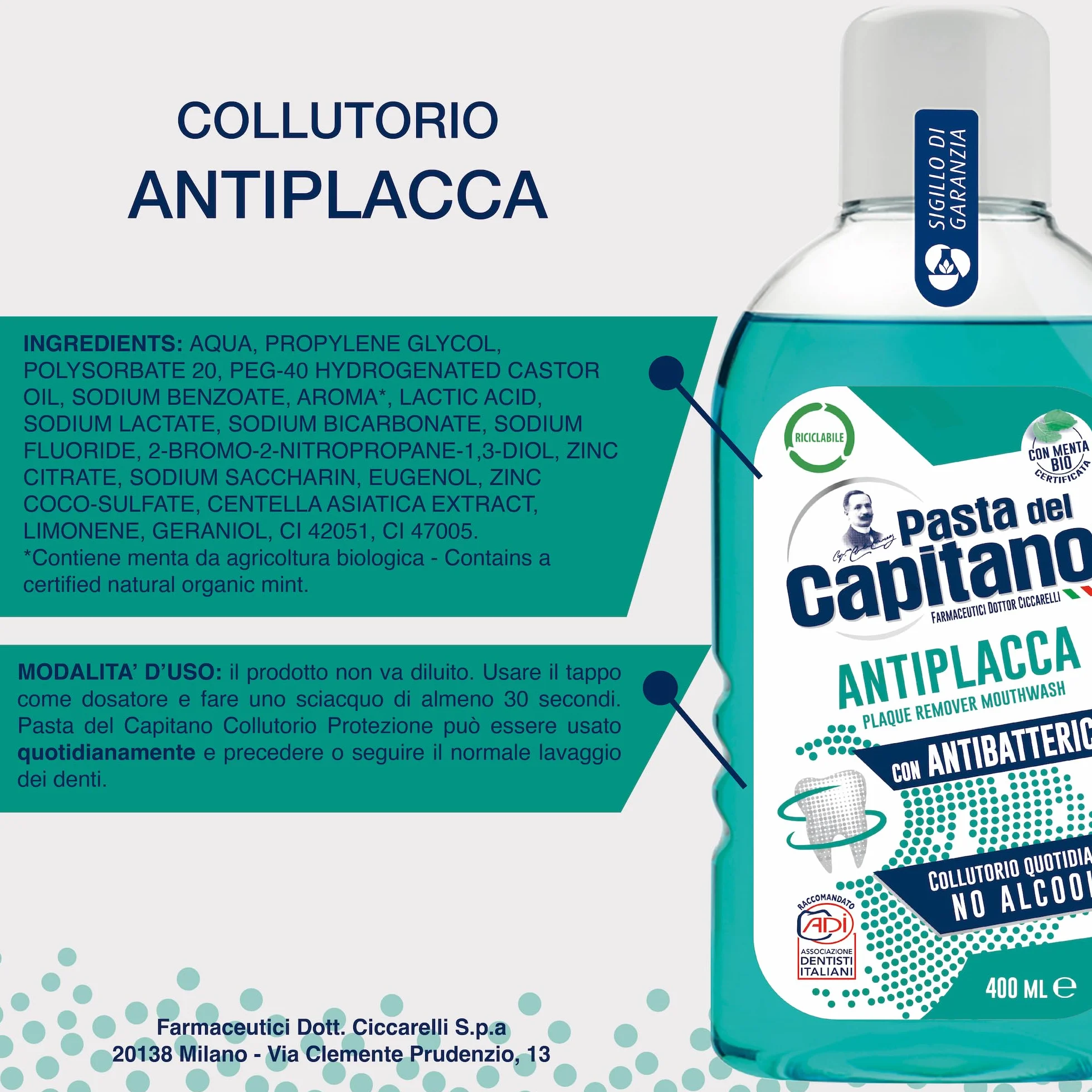 Pasta del Capitano Collutorio Antiplacca Senza Alcool 400 ml