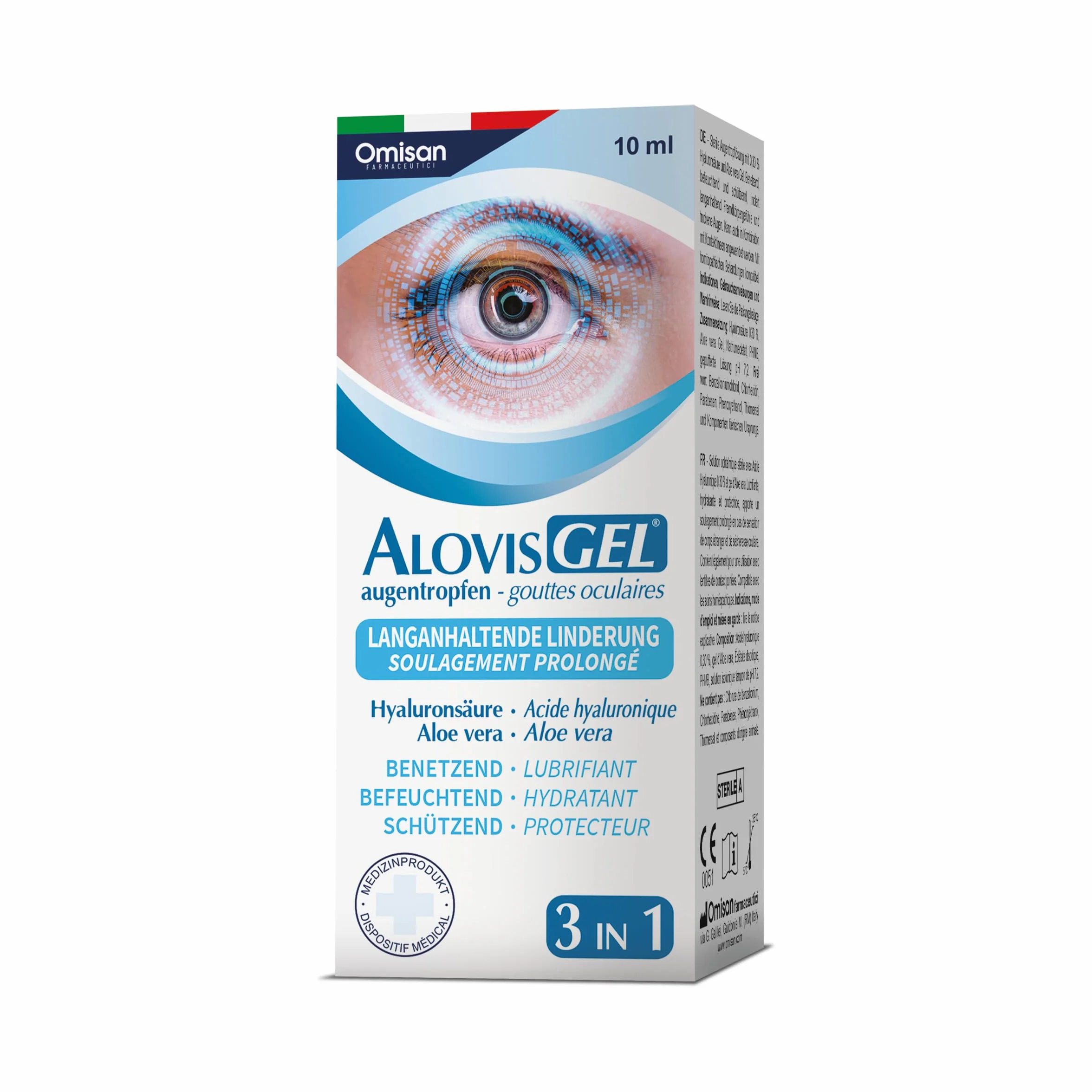 AlovisGel Liquid-Gel 3in1 Collirio Sterile Lubrificante Idratante Rinfrescante per Occhi Secchi con Acido Ialuronico e Aloe Vera 10 ml
