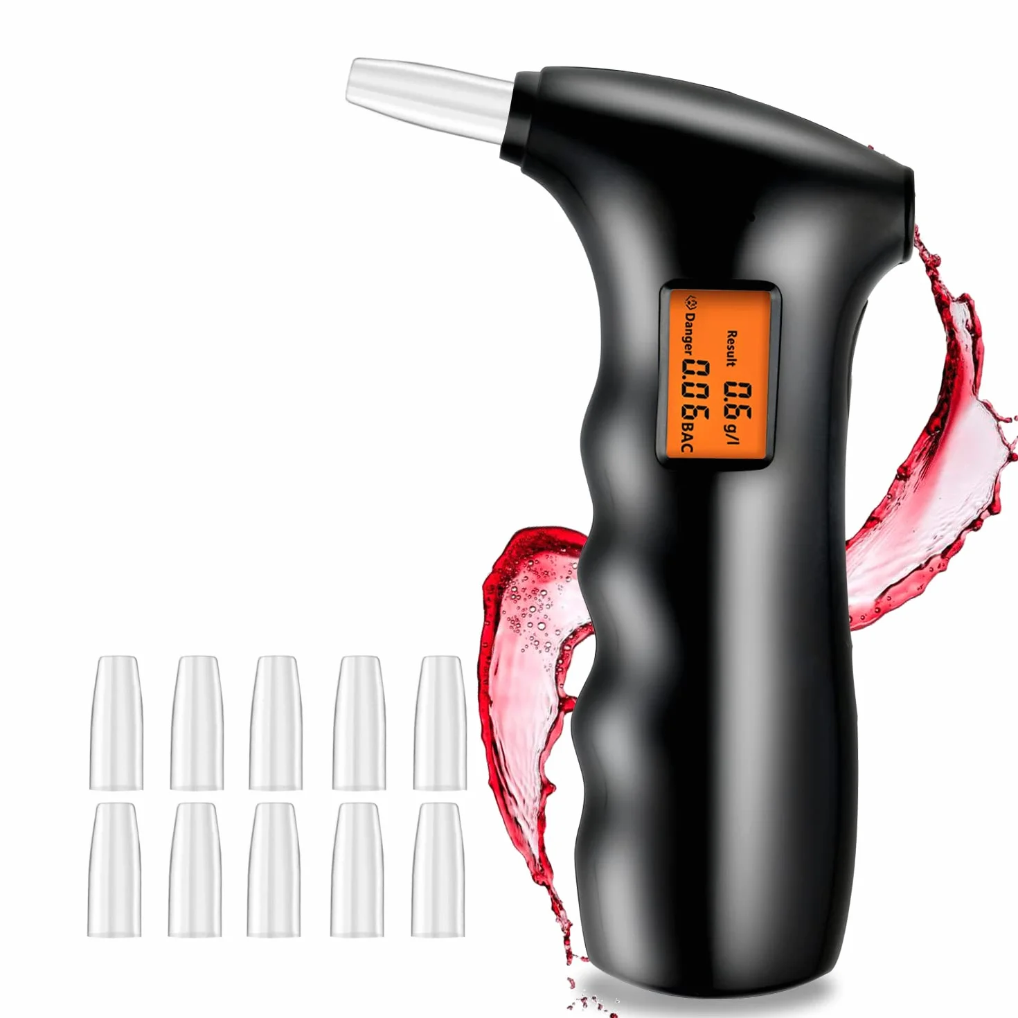 Etilometro Portatile, Alcol Test Portatile Digitale Professionale con Display a LED Incluso 10 ugelli, Nero (Alcool Test Portatile)