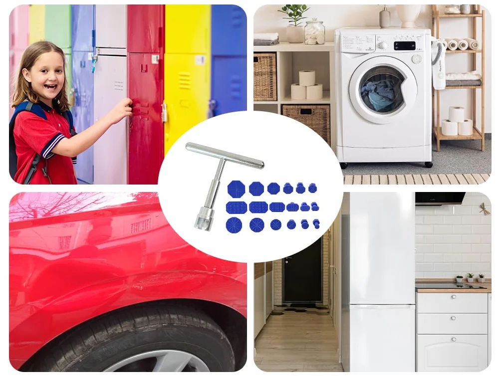Kit di Attrezzi per la Riparazione delle Ammaccature Auto, Rimozione Ammaccature con Linguette Estrazione e T-Bar Puller